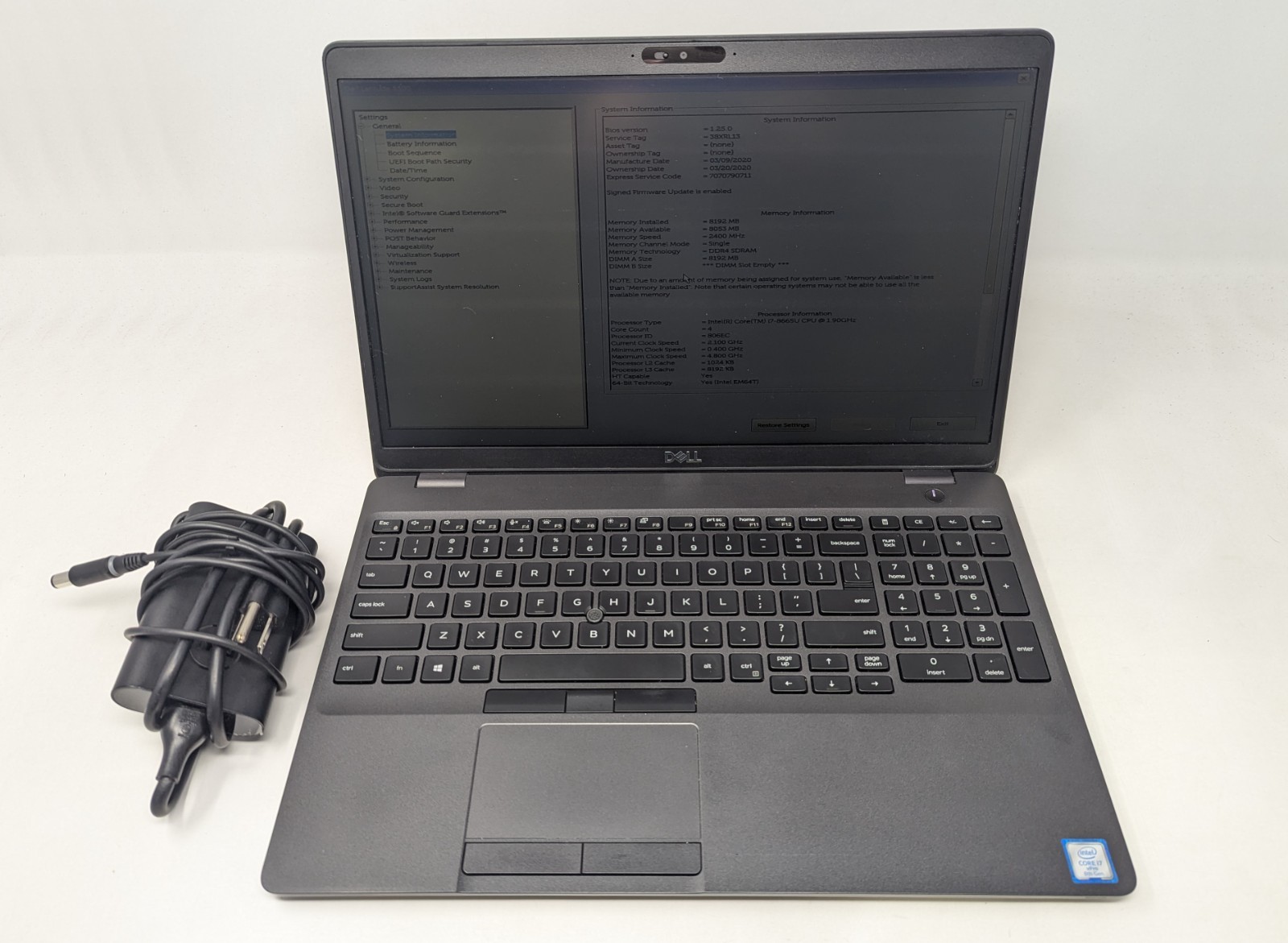 Dell Latitude 5500 – Intel Core i7-8665U 1.91 GHz 8GB DDR4 RAM 512GB SSD No OS