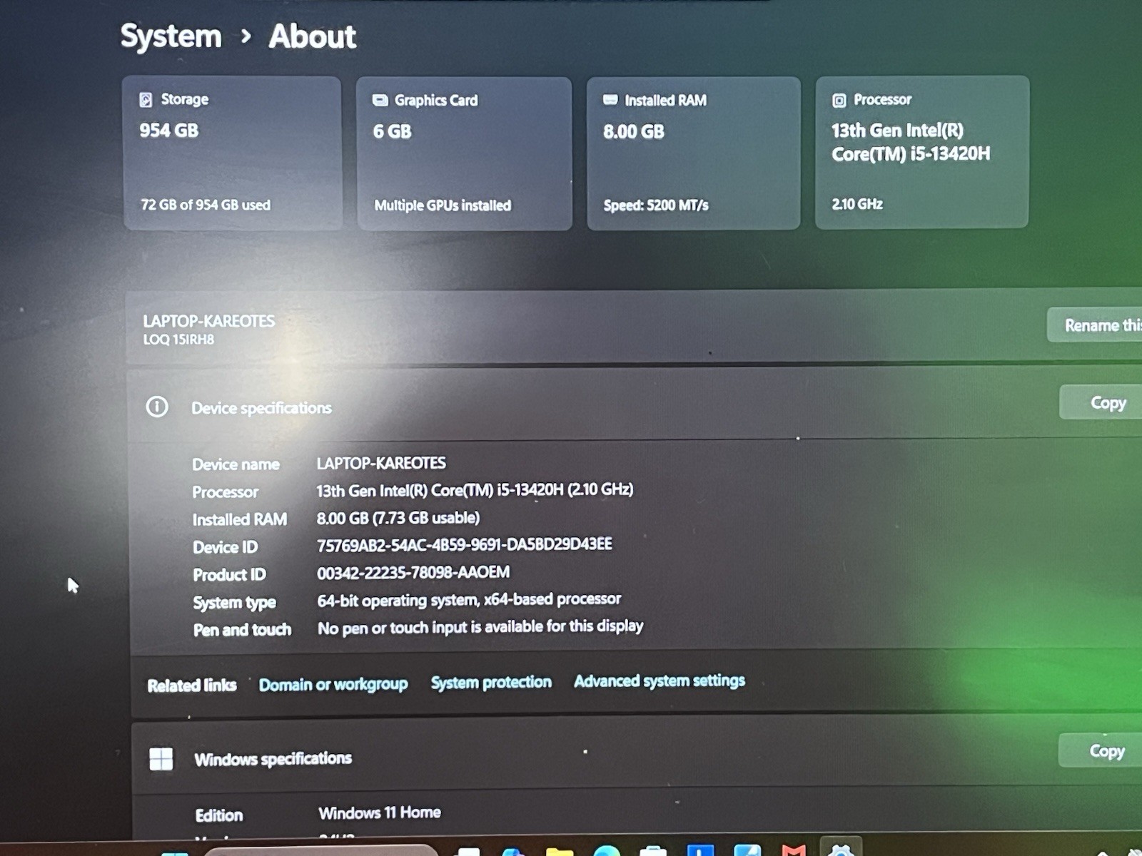 Lenovo LOQ 15IRH8 1TBSSD Intel Core i5-13420H 2.1GHz 8GB NVIDIA GeFORCE RTX 3050