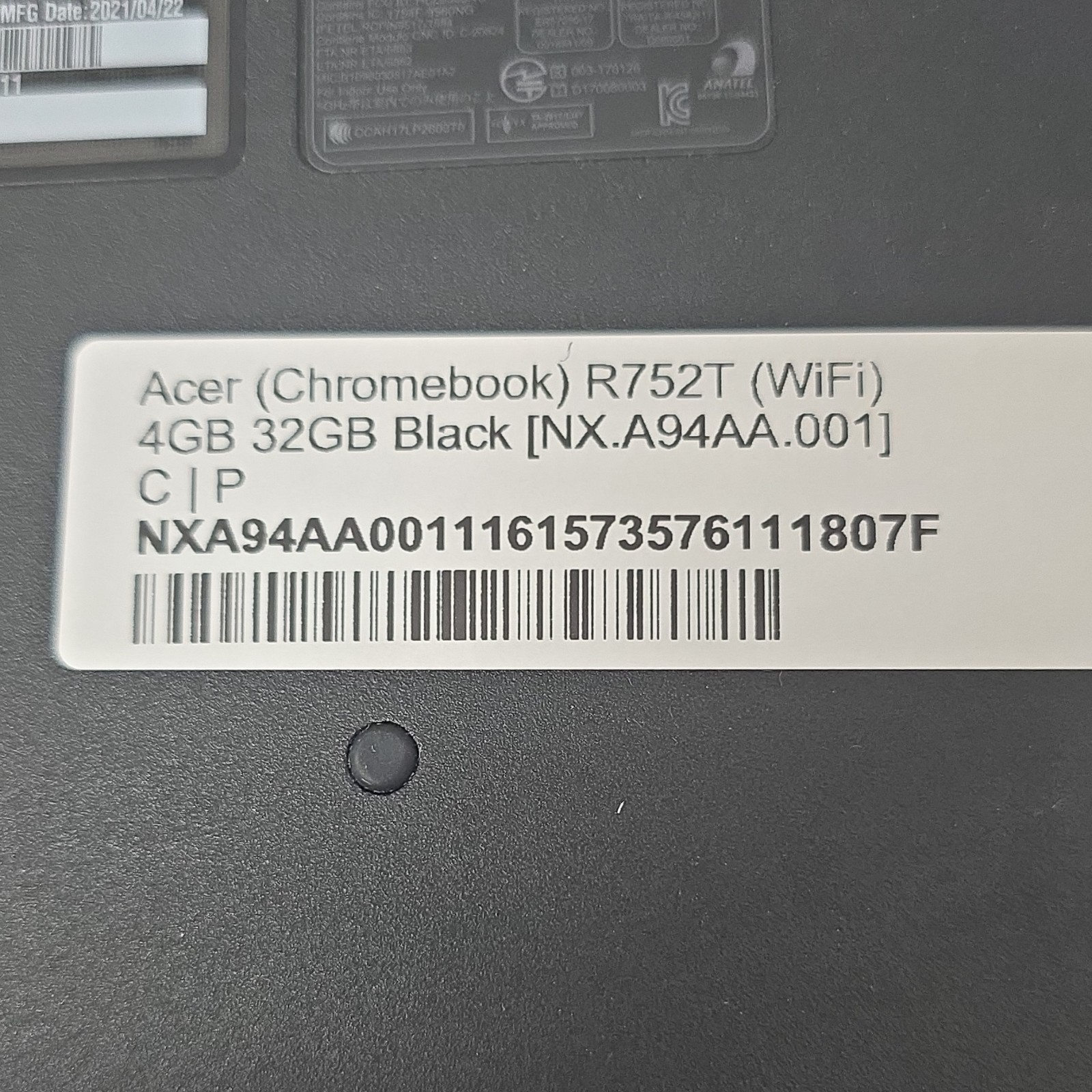 Acer Chromebook R752T 11.6″ 4GB 32GB eMMC Black Wi-Fi Bluetooth Laptop