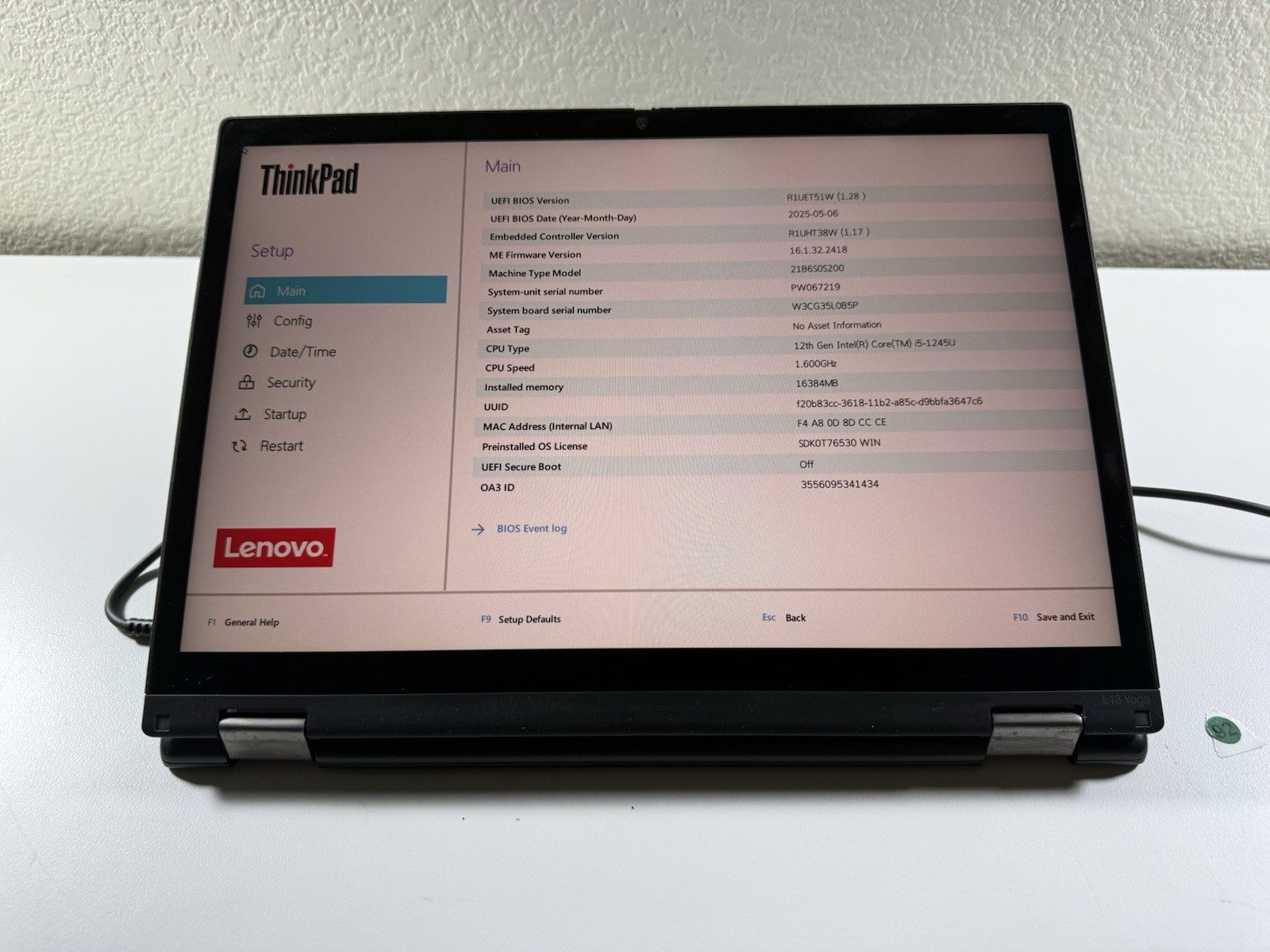 Lenovo ThinkPad L13 Yoga Gen 3 – i5-1245U 16Gb – NO SSD NO OS NO BATTERY READ”