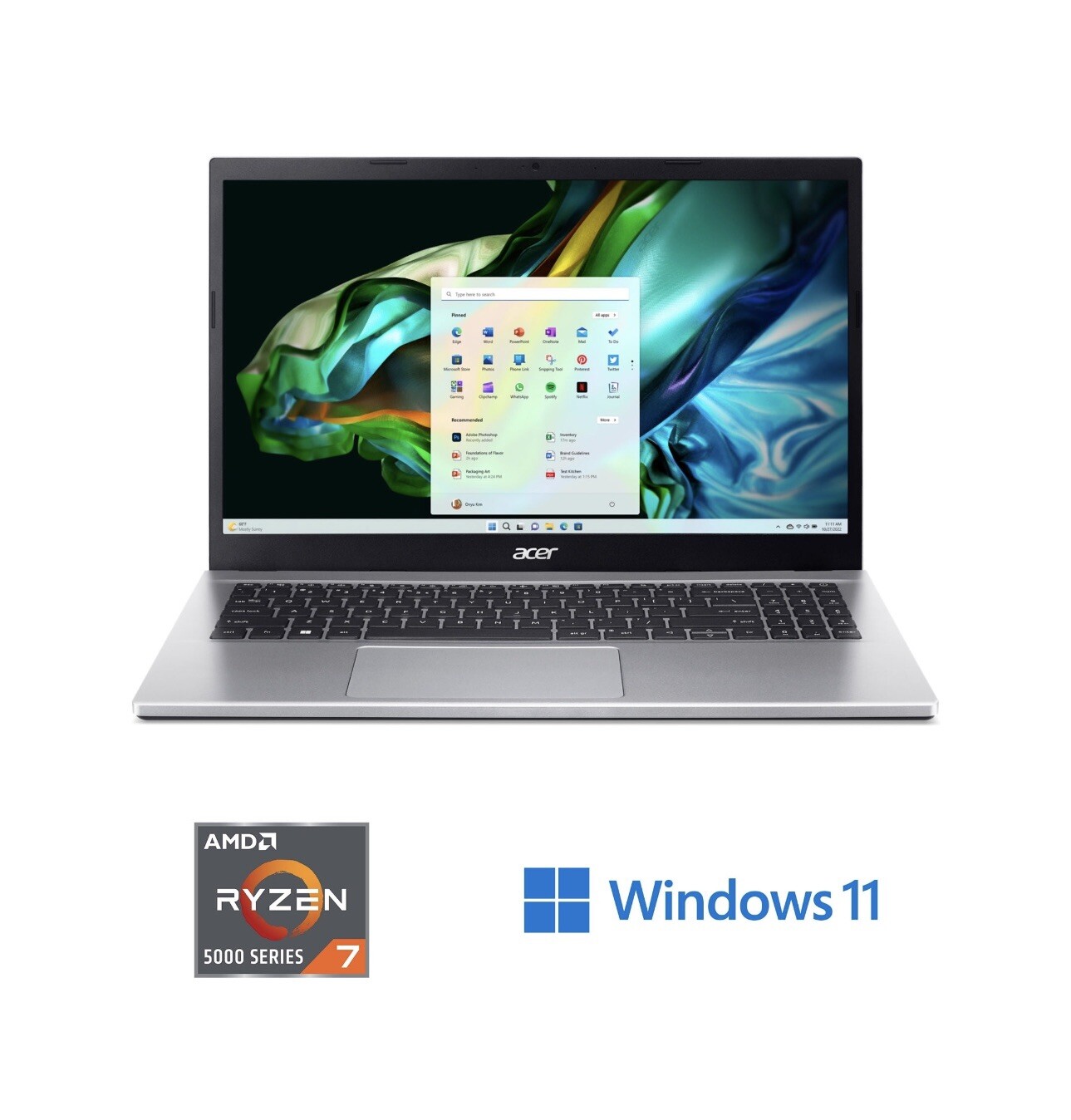 Acer Aspire 3 15.6 inch Laptop AMD Ryzen 7-5700U 16GB RAM 512GB SSD Pure Silver