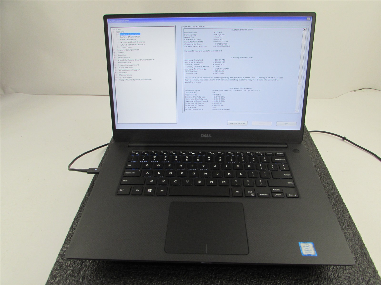 DELL PRECISION 5540 1920X1080 FHD I7-9850H 512GB SSD 32GB RAM T2000 NO O.S