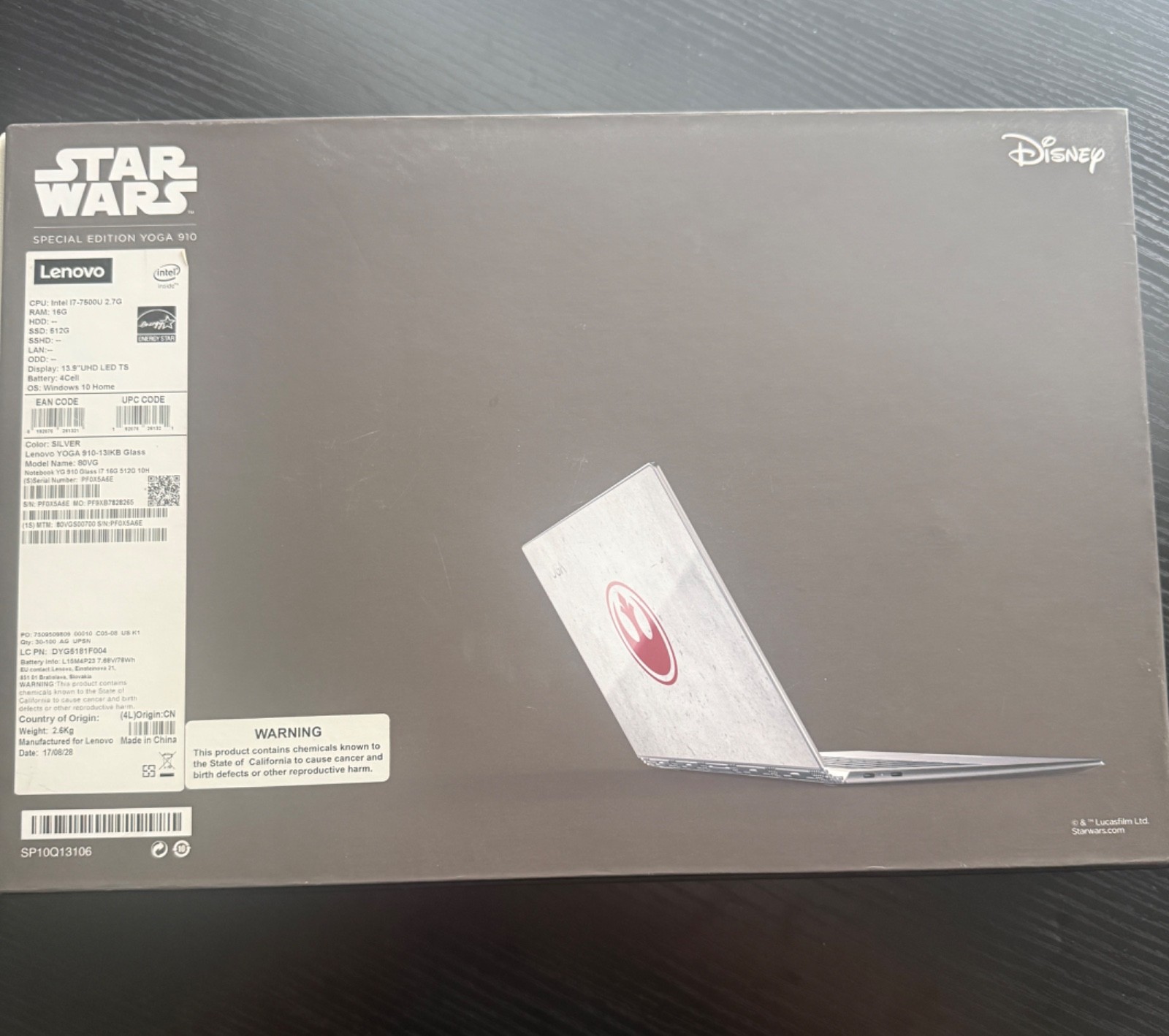 LENOVO SPECIAL EDITION YOGA 910 STAR WARS REBEL ALLIANCE 2,325/3,000 WITH BOX