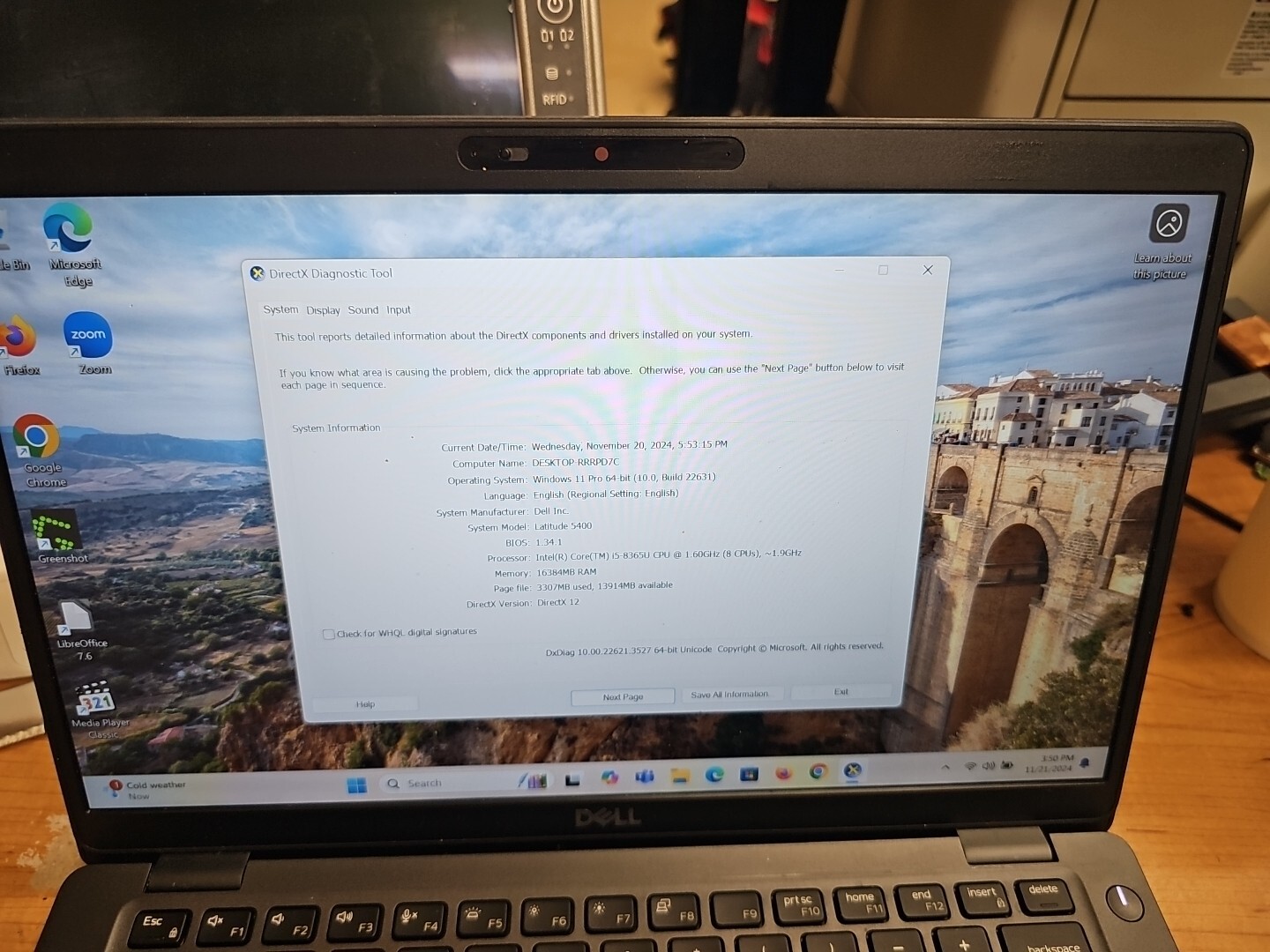 Dell Latitude 5400 Intel Core i5-8365U 16GB RAM 256GB SSD Batt Branded 111825-1