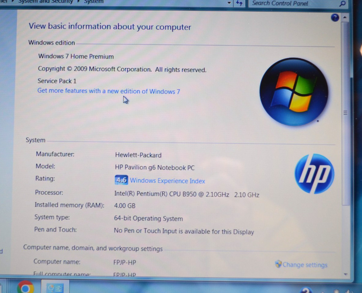 HP Pavilion G6-1d08dx 15″ Laptop w/Adapter Win 7 4GB Ram 320GB HD Pentium B950