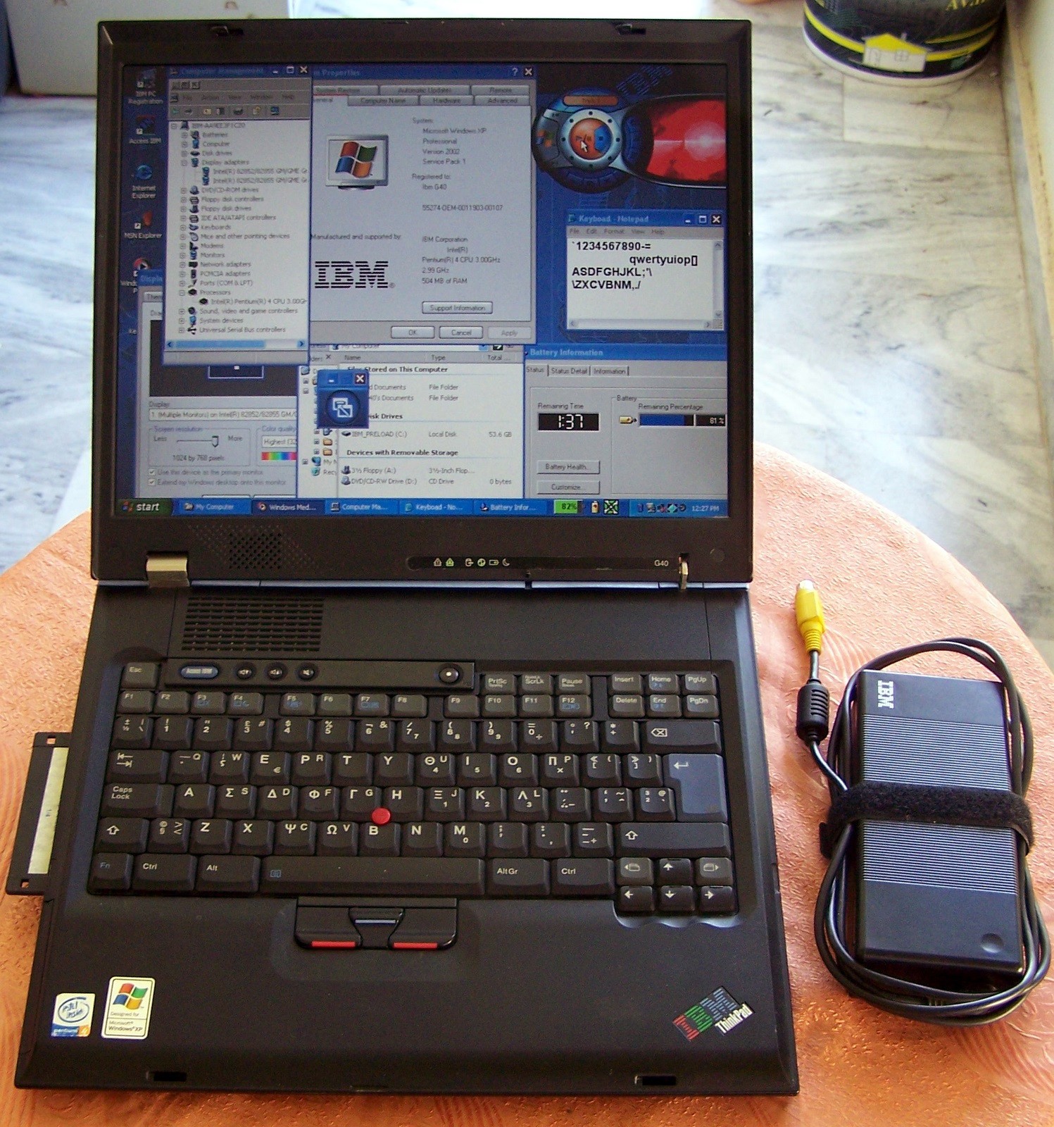 Rare IBM Laptop G-40 Type 2388 Intel-P4 3.0GHz 504MB 60GB Parallel Floppy (x a t