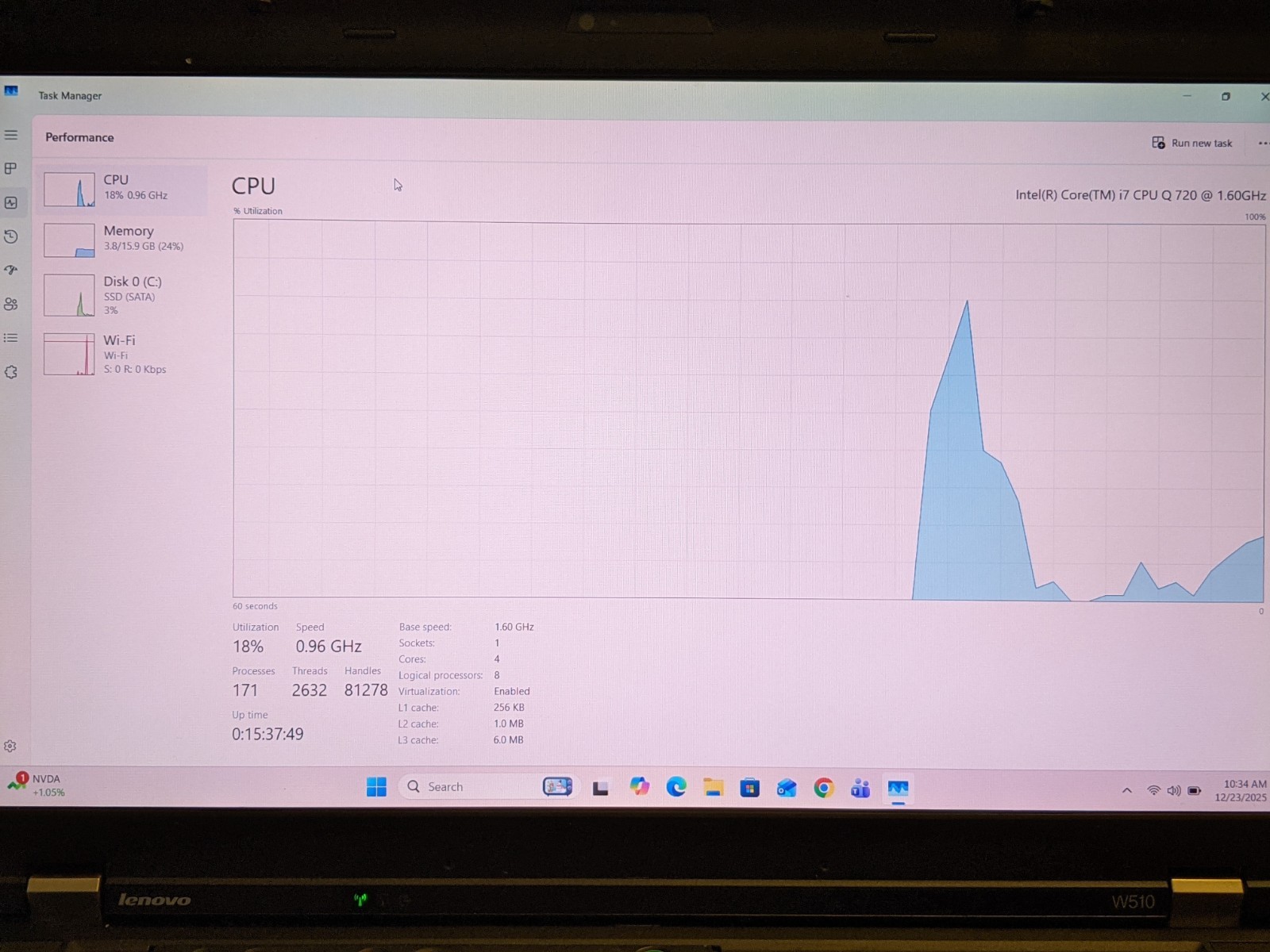 Lenovo ThinkPad W510 15.6″ Intel Core i7-720QM 1.60GHz 16GB RAM 256GB SSD Win11
