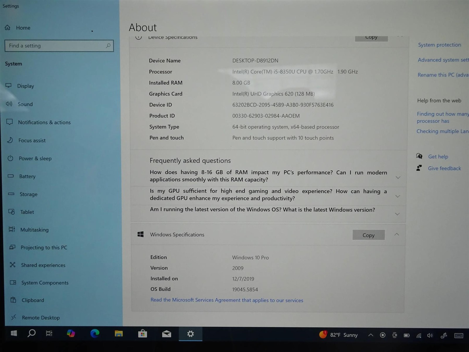 Microsoft Surface Pro 6 1796 Core i5-8350U 1.70GHz 8GB 256GB