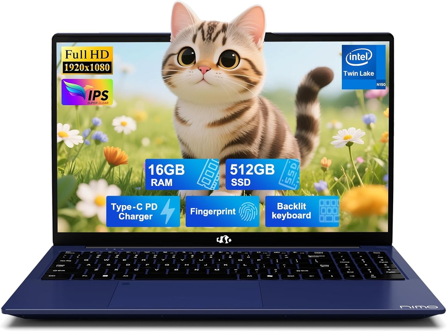 NIMO 15.6″ FHD IPS Laptop Computer 4 Cores Intel N150 3.6GHz 16GB RAM 512GB SSD