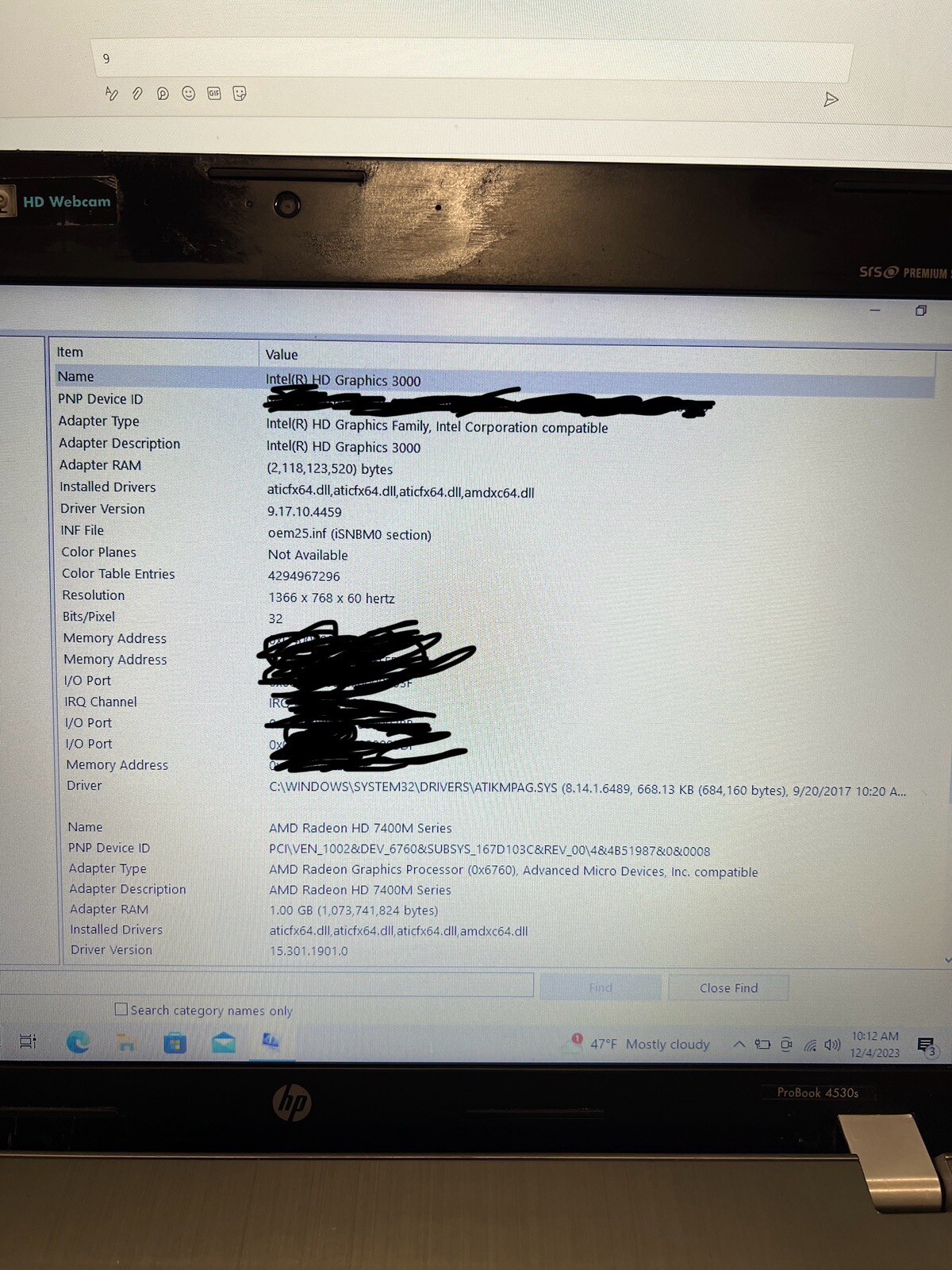 HP ProBook 4530s Intel Core i5 2.5GHz 8GB RAM 120GB SSD Win 10 Pro Bad Battery