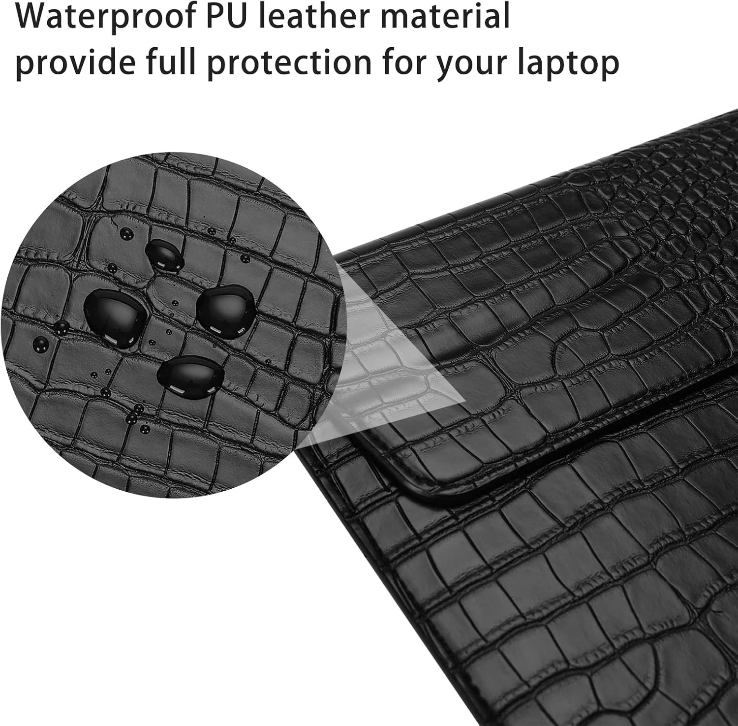 13 Inch Laptop Sleeve Case Bag, Black Crocodile Grain PU Leather for MacBook Pro