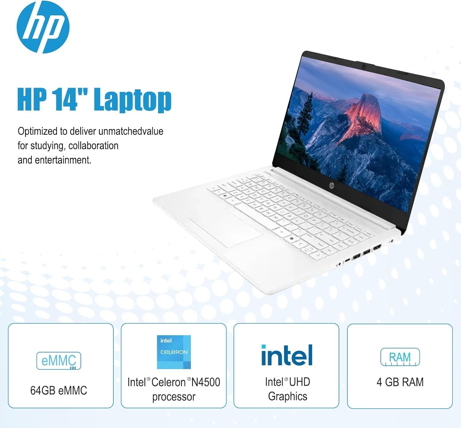 HP 14″ Business Laptop,Intel Celeron N4500,4GB RAM,64GB eMMC,1-Year Office 365
