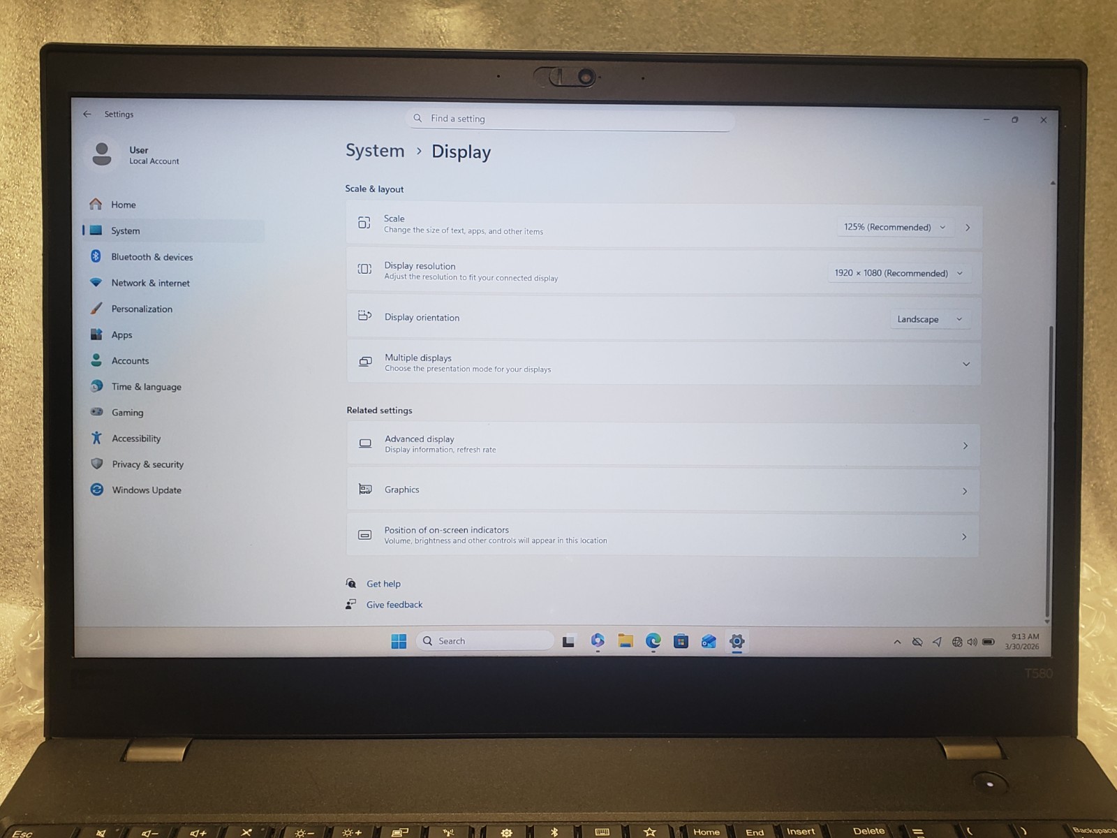 LENOVO THINKPAD T580 LAPTOP i5-8350U 16GB RAM 238GB SSD WIN 11 Pro Wifi – READ