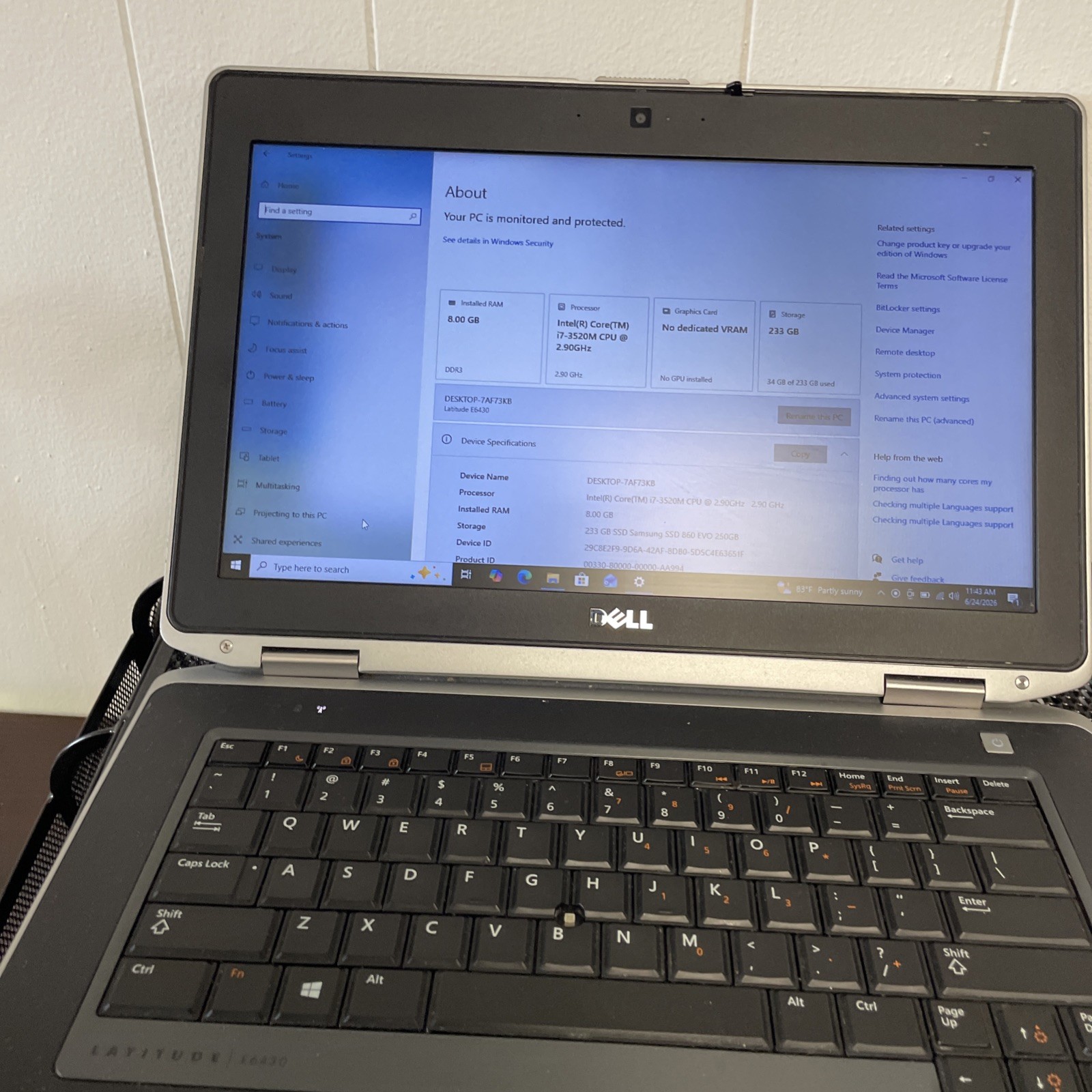 dell latitude e6430 i73520m 256 SSD 8GB RAM Win 10 Pro