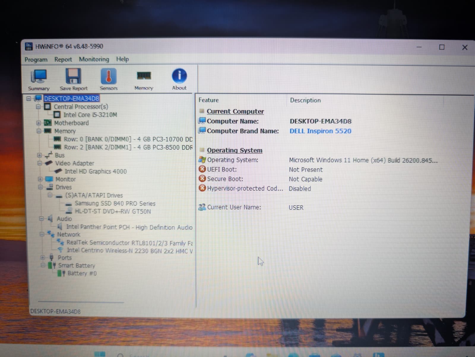 15.6″ Dell Inspiron 5520 | i5 3rd Gen 8GB RAM 128GB SSD | Windows 11 DVD+RW