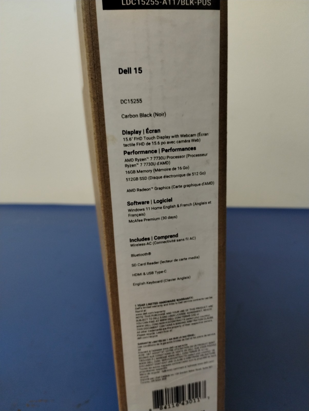 DELL 15 DC15255 G8MK9, AMD Ryzen 7 7730U, 2.00 GHz, 16 GB RAM, 512 GB NVMe SSD