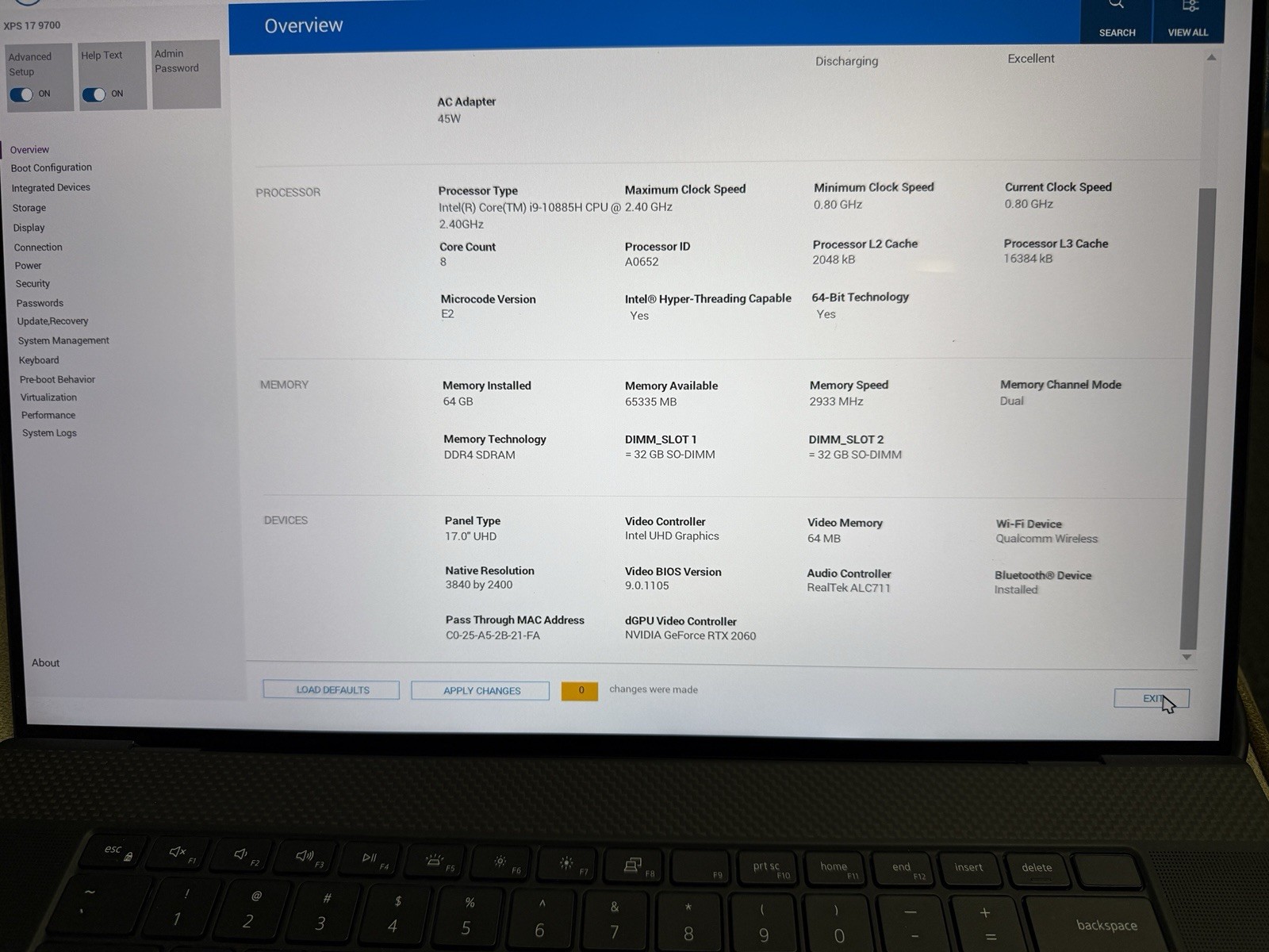 Dell XPS 17 9700 FHD+ i9-10885H 2.40GHz 64GB 2TB RTX 2060 Win10 Pro
