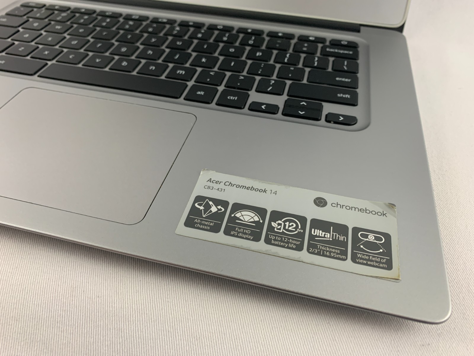 Acer CB3-431 Chromebook, Intel Celeron N3160 1.6GHz, 4GB RAM, 72% Battery
