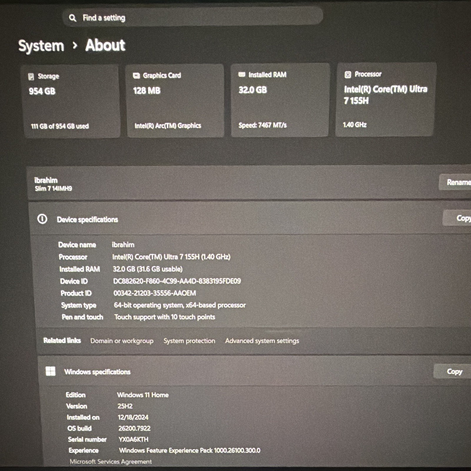 Lenovo Slim 7i 14″ Core Ultra 7 32GB 1tb SSD Win11 Touchscreen laptop