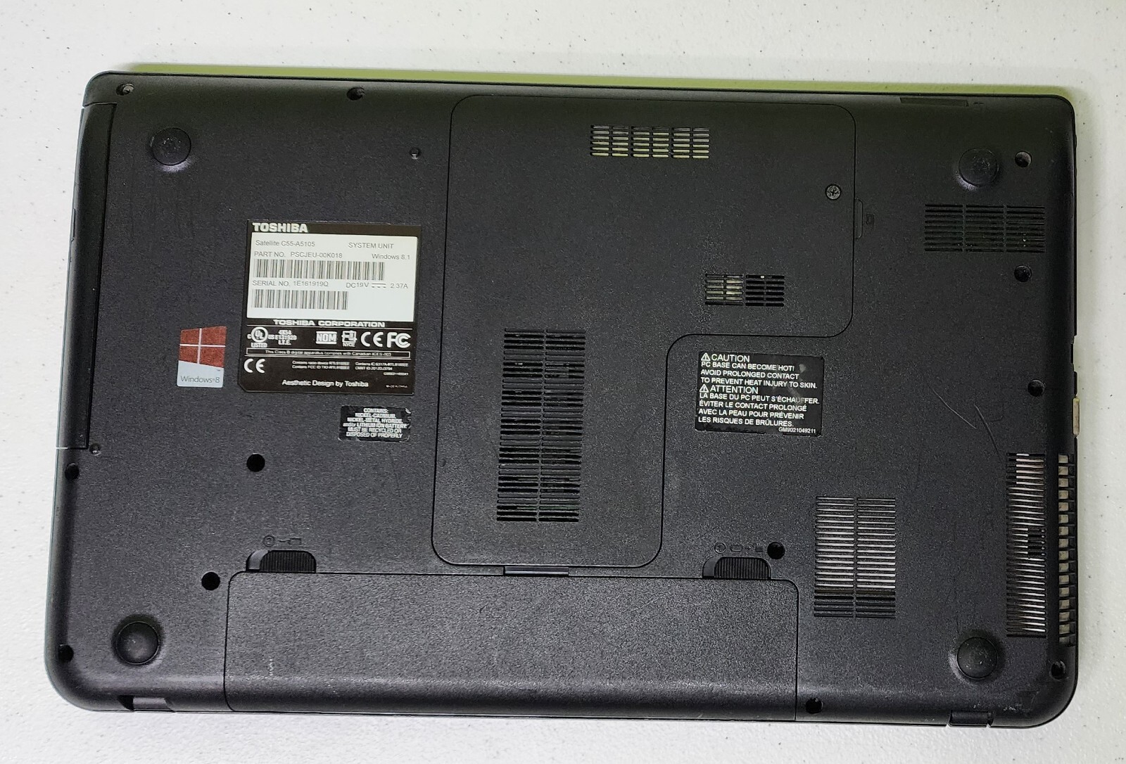 TOSHIBA SATELLITE C55-A5190 LAPTOP INTEL CELERON N2820 2.13GHZ 4GB RAM 256GB HD
