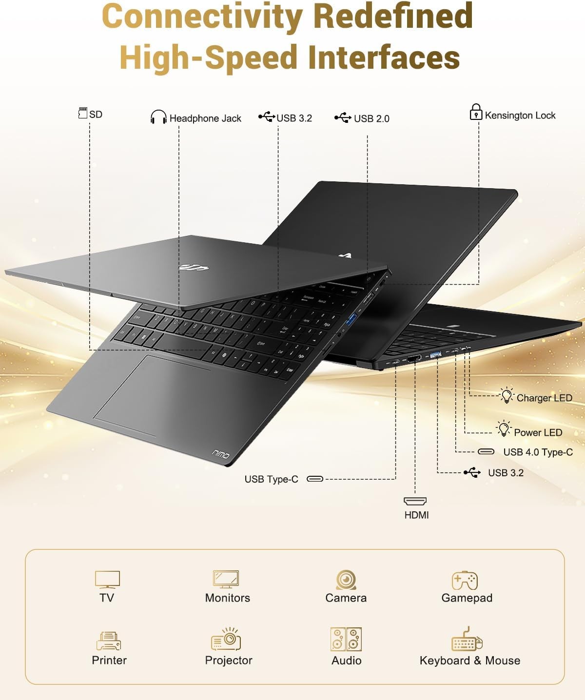 NIMO 15.6″ Gaming Laptop AMD Ryzen 7 8745HS 16GB DDR5 RAM 1TB SSD (up to 4.9GHz）