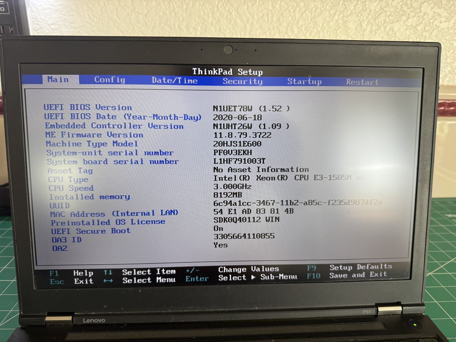 Lenovo Thinkpad P51 Xeon E3-1505M v6 3.0GHz NO RAM (NO SSD,AC ADAPTER,OS)