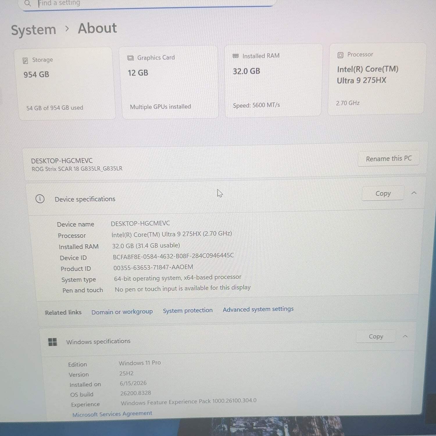 Asus ROG Strix G835L 18″ Core Ultra 9 275HX 32GB RAM 1TB SSD GeForce RTX 5070 Ti