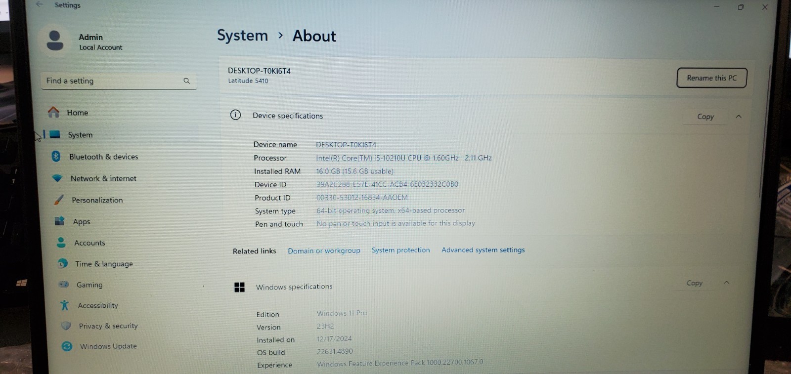 Dell Latitude 5410 Laptop Intel Core i5-10th Gen 16GB RAM 512GB SSD W11P