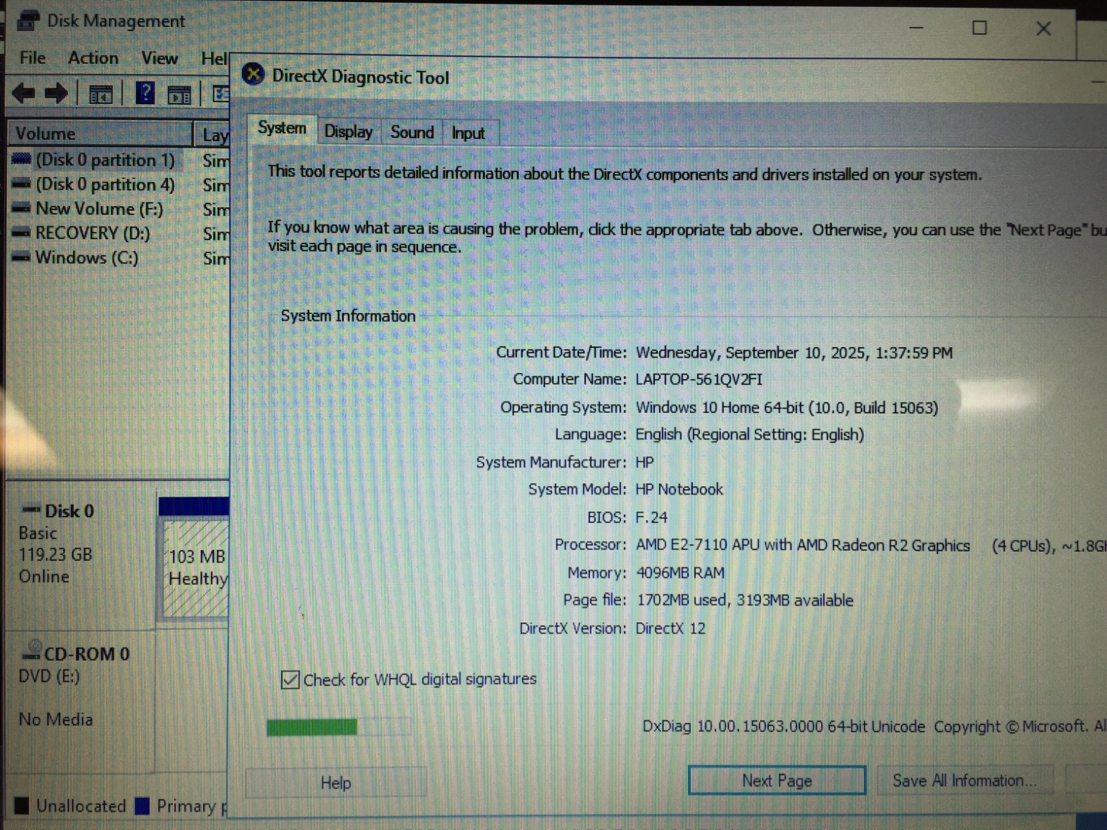 *Bad Battery*HP 15-ba015wm 15.6″ Laptop/AMD E2-7110/4GB RAM/128GB SSD/Windows 10