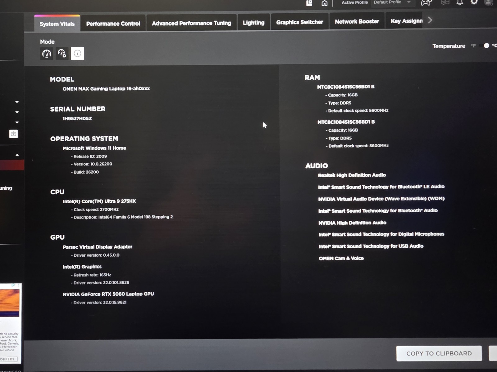 Hp Omen Max 16 16″ Intel Ultra 9 275HX 32GB RAM 1TB SSD RTX 5060 WiFi Gaming