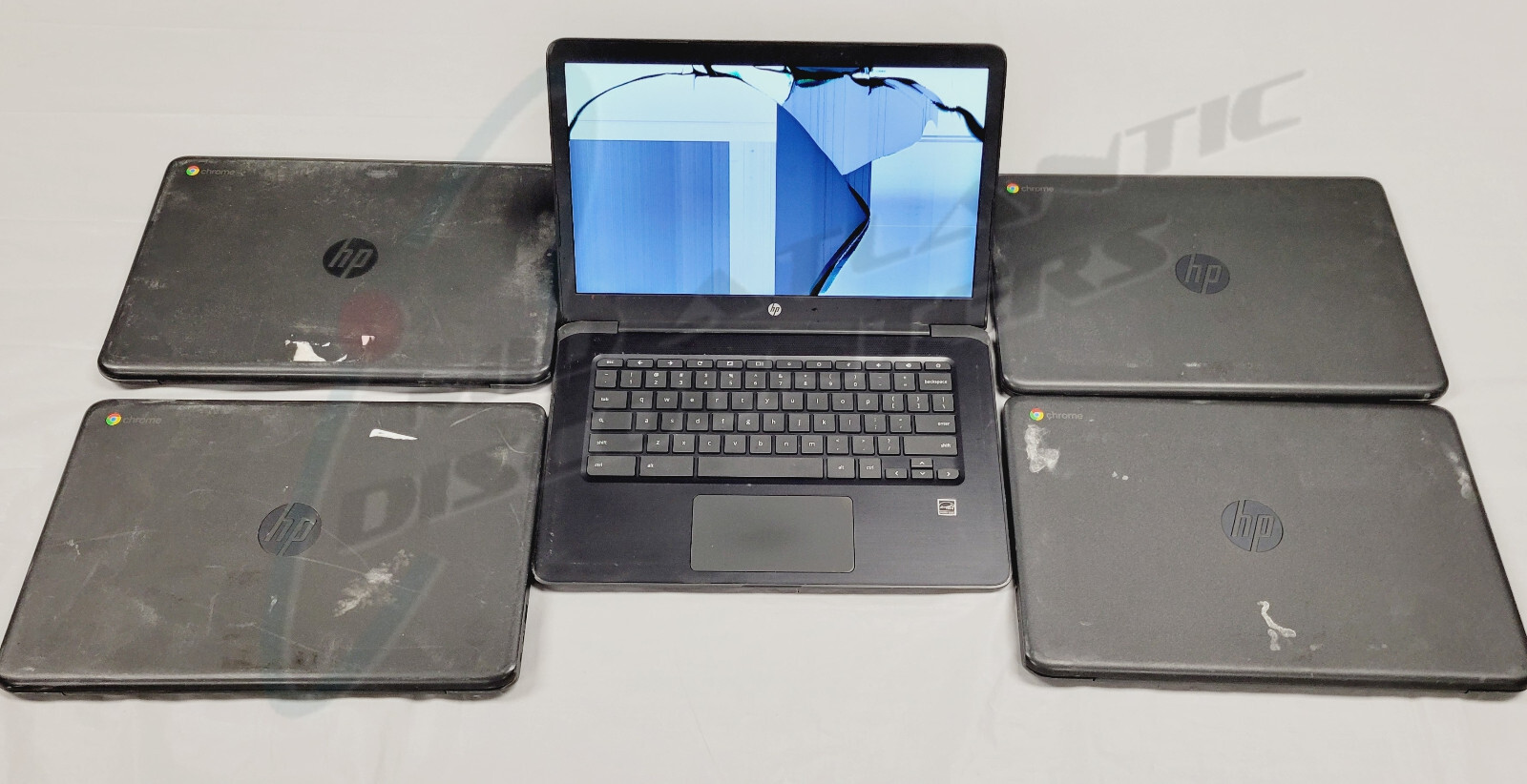 5 HP 14″ Chromebook 14A G5 Laptops 7CZ87UT#ABA Damaged Screens, Tested: Power On