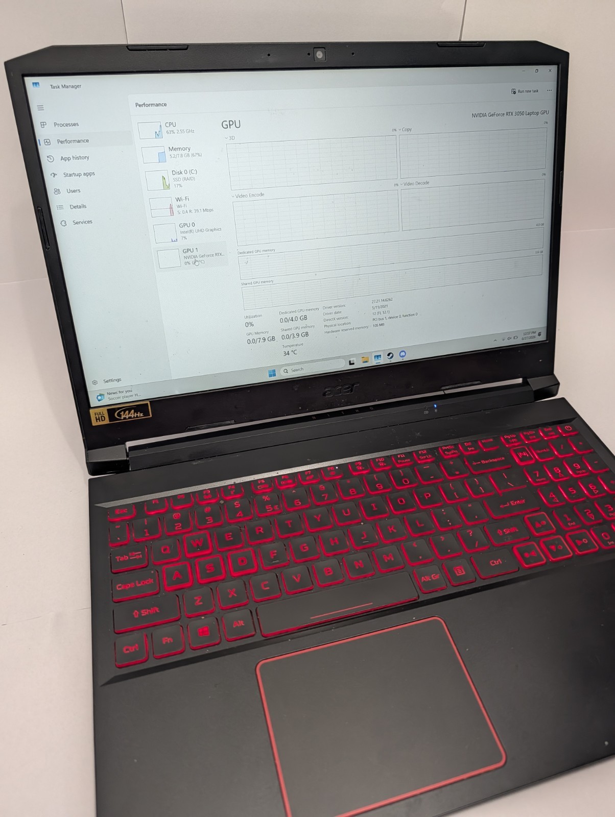 Acer Nitro 5 | Intel i5-10300H, RTX 3050, 256GB SSD, 8GB RAM | Good Condition