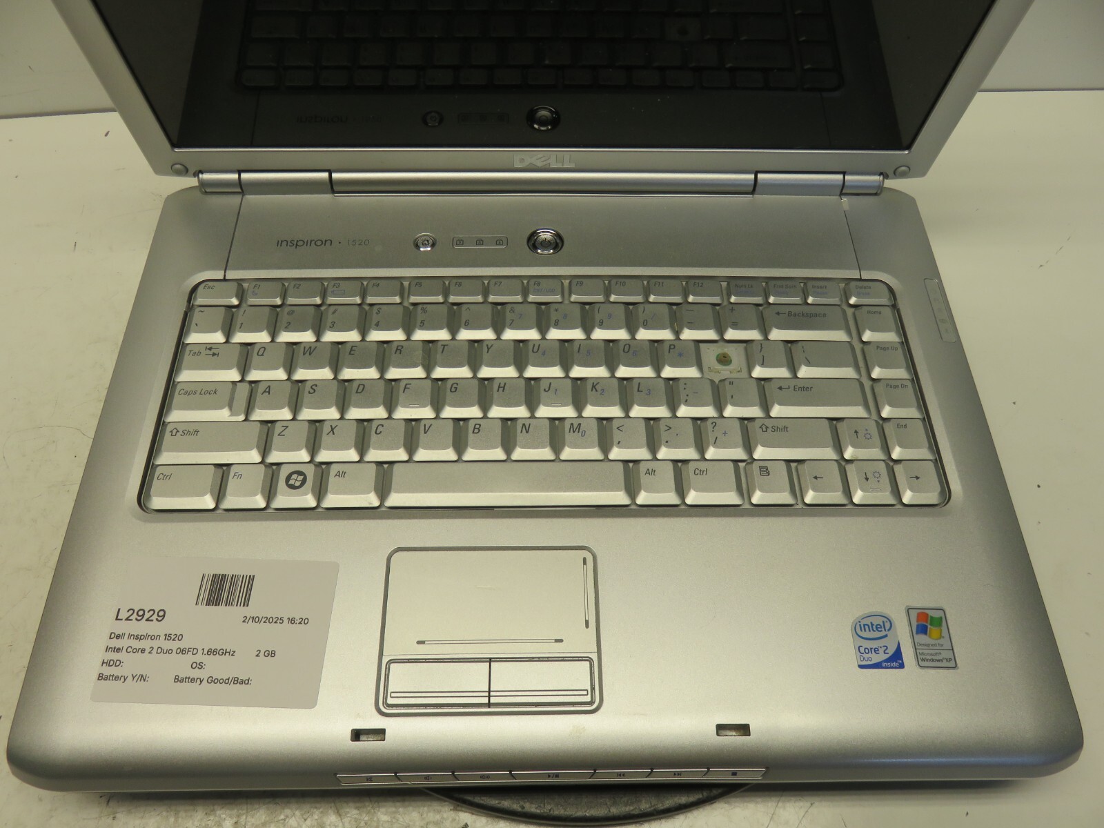 Dell Inspiron 1520 Intel Core 2 Duo 06FD 1.66GHz 2 GB NO HDD No Batt