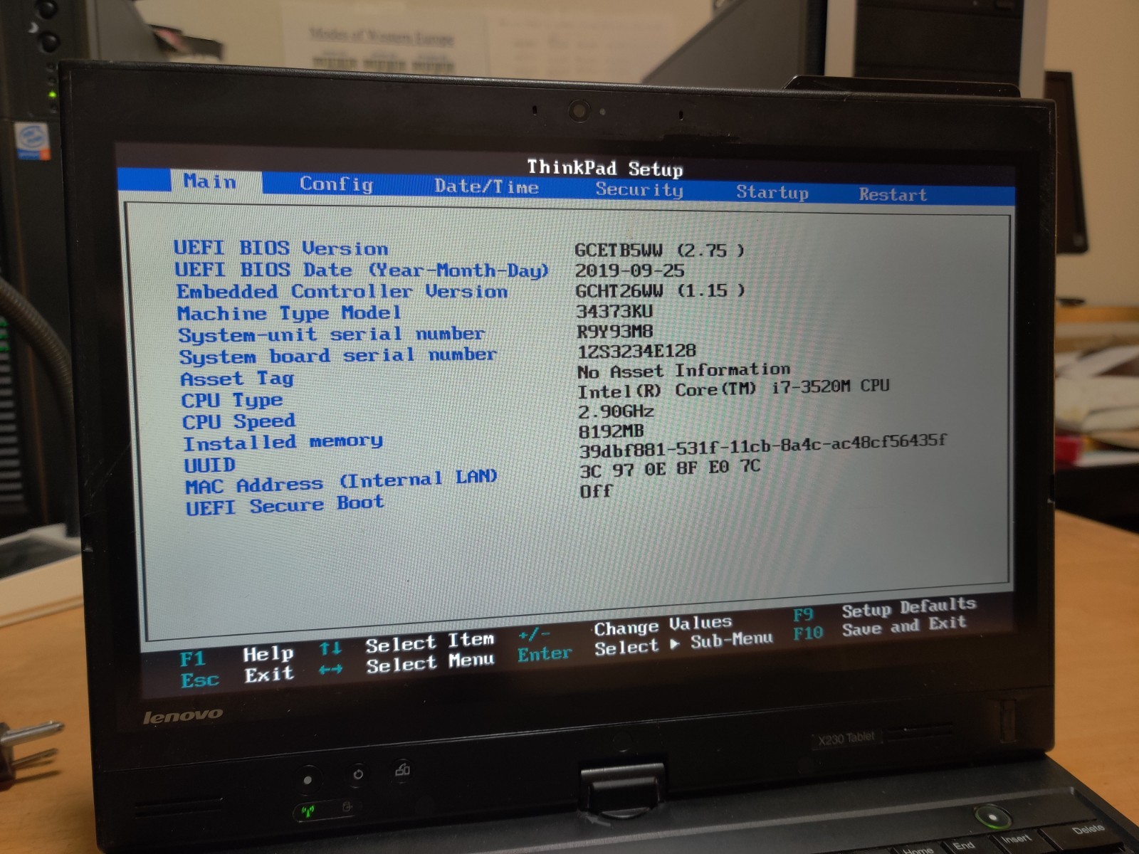 Thinkpad X230 Tablet, Core i7 (2 Core, 2.90GHz), 8GB RAM, 256GB HDD, Linux Mint