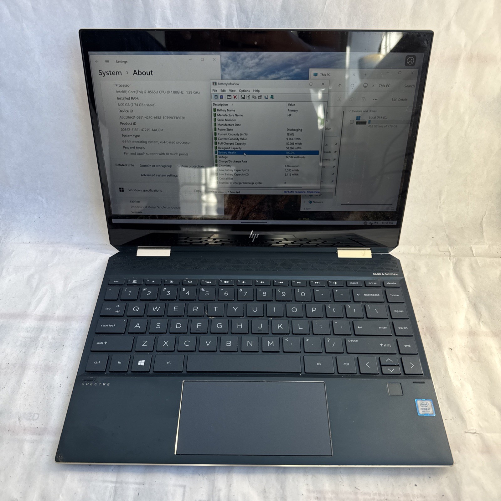 HP Spectra x360 13-AP0046TU 2in1 4K Touchscreen i7-8565U 8GB RAM 512GB SSD W11H