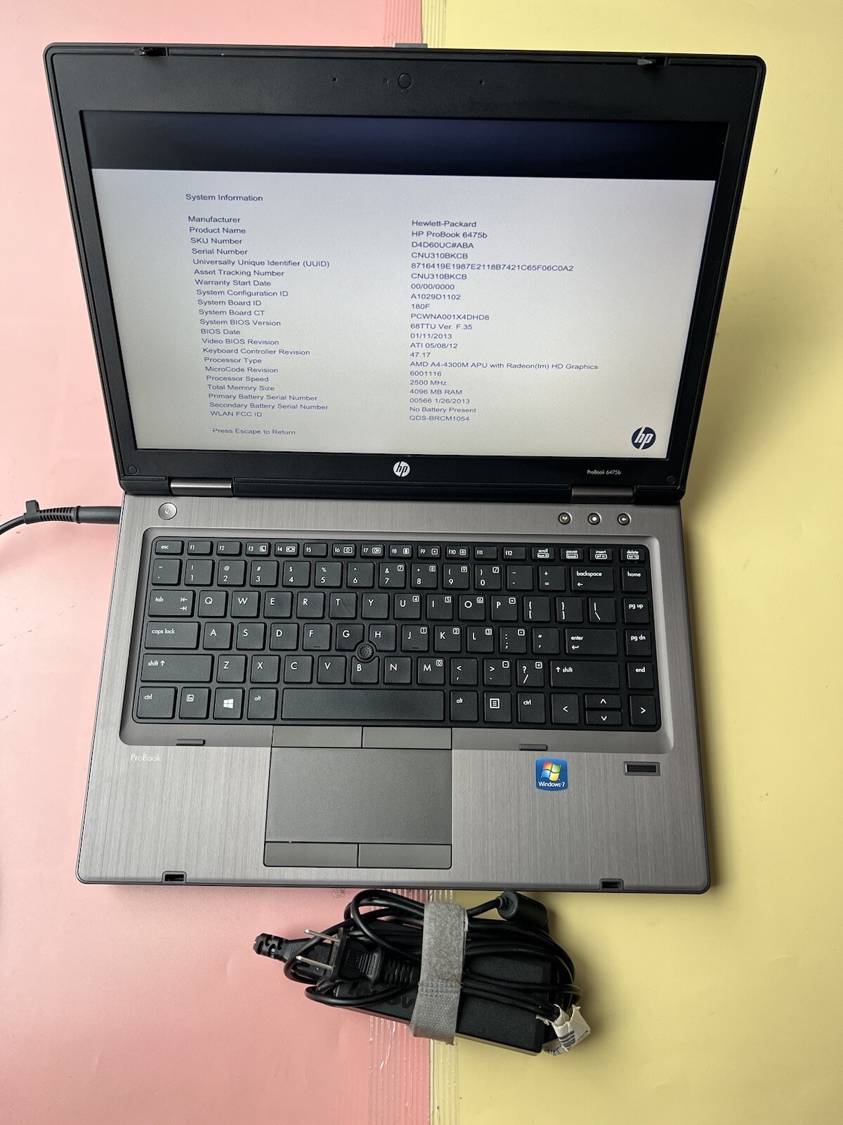 HP Probook 6475b AMD A4-4300M with Radeon Graphics 2.50GHz 4GB RAM 320GB HDD