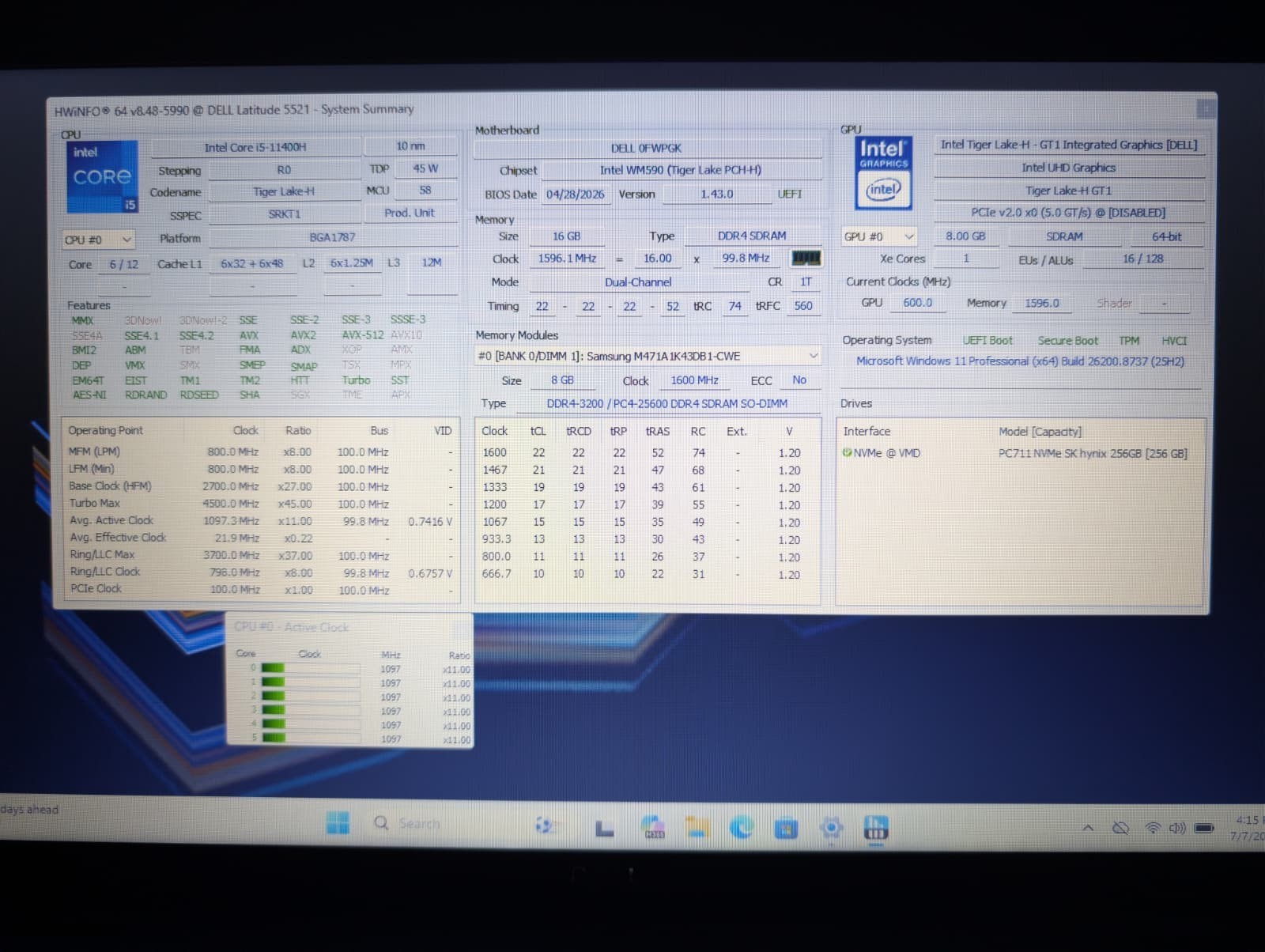 Dell Latitude 15 5521 | i5 11th Gen 16GB RAM 256GB NVMe SSD | Backlit Win 11 Pro