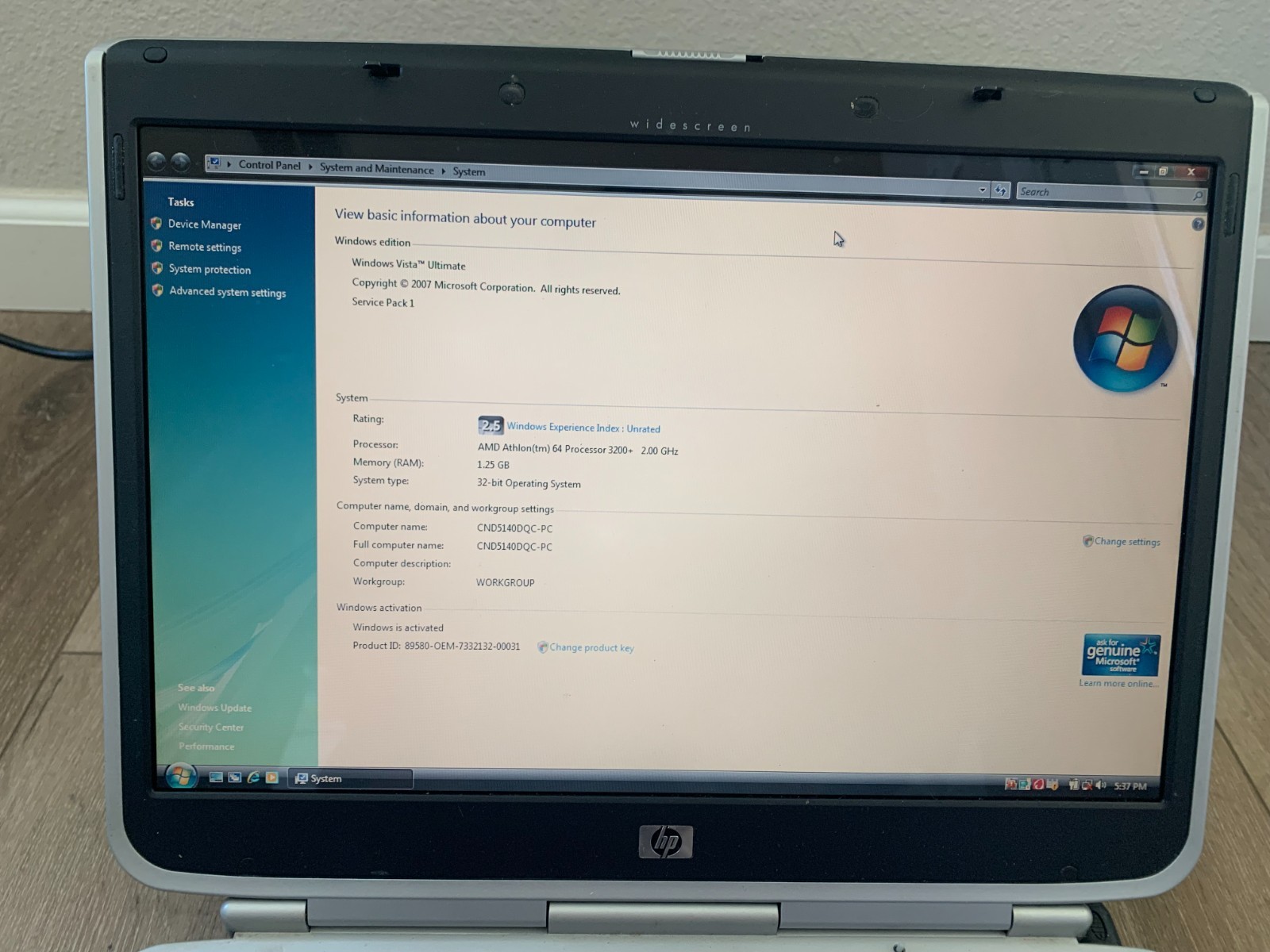HP Pavilion zv6000 15.4″ AMD Athlon 64 2.00GHz 1.25GB RAM 80GB HDD Win Vista