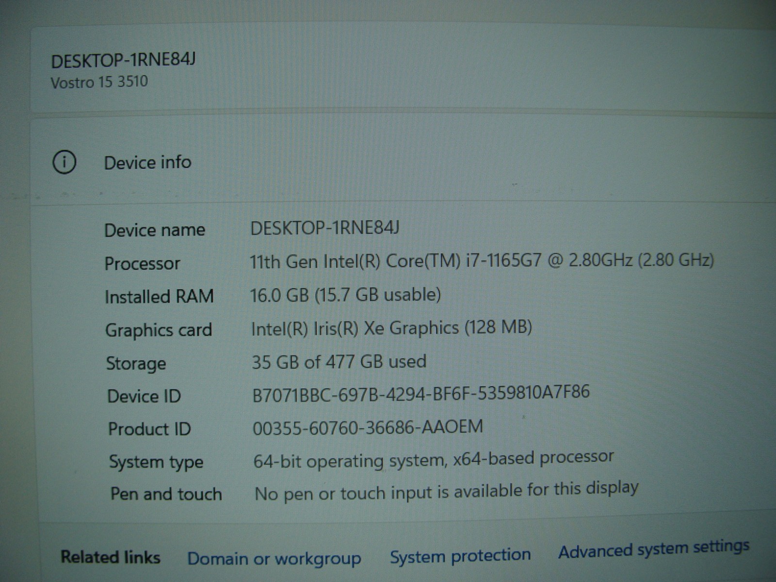 Dell Vostro 15 3510 15.6″ FHD Core i7-1165G7 2.8GHz 16GB 512GB SSD W11P +Charger