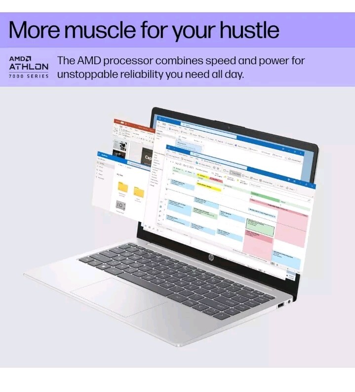 HP 14 inch Laptop, HD Display, AMD Athlon Gold 7220U, 4 GB RAM, 128 GB SSD, AMD