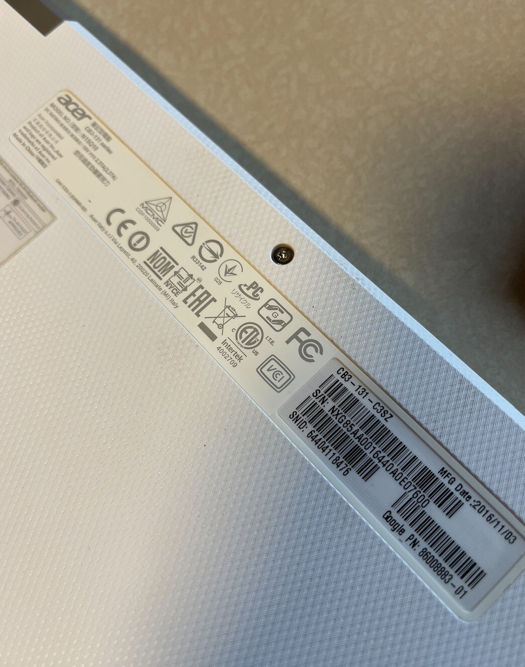 Acer chromebook 11.6″ N15Q10 CB3-131 Intel Celeron N2807 2GB RAM Webcam 2.0MP