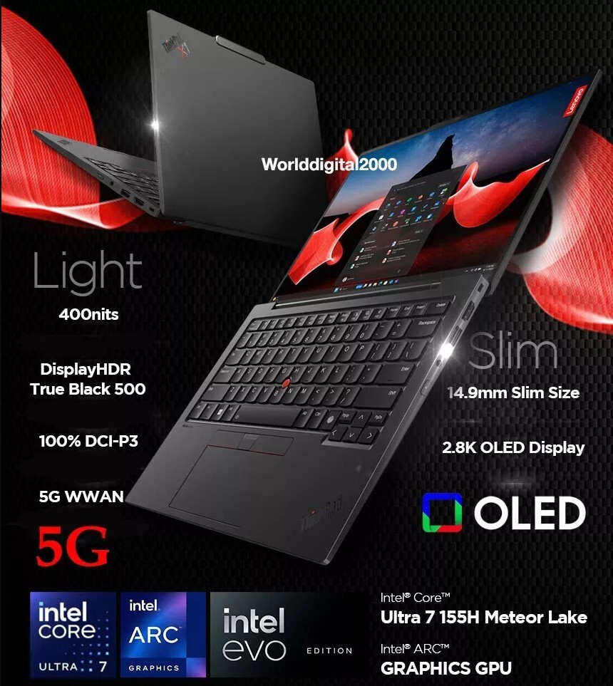 2024 New Lenovo ThinkPad X1 Carbon Gen 12 14″ 2.8K OLED Ultra7-155H 16G 1TB 5G