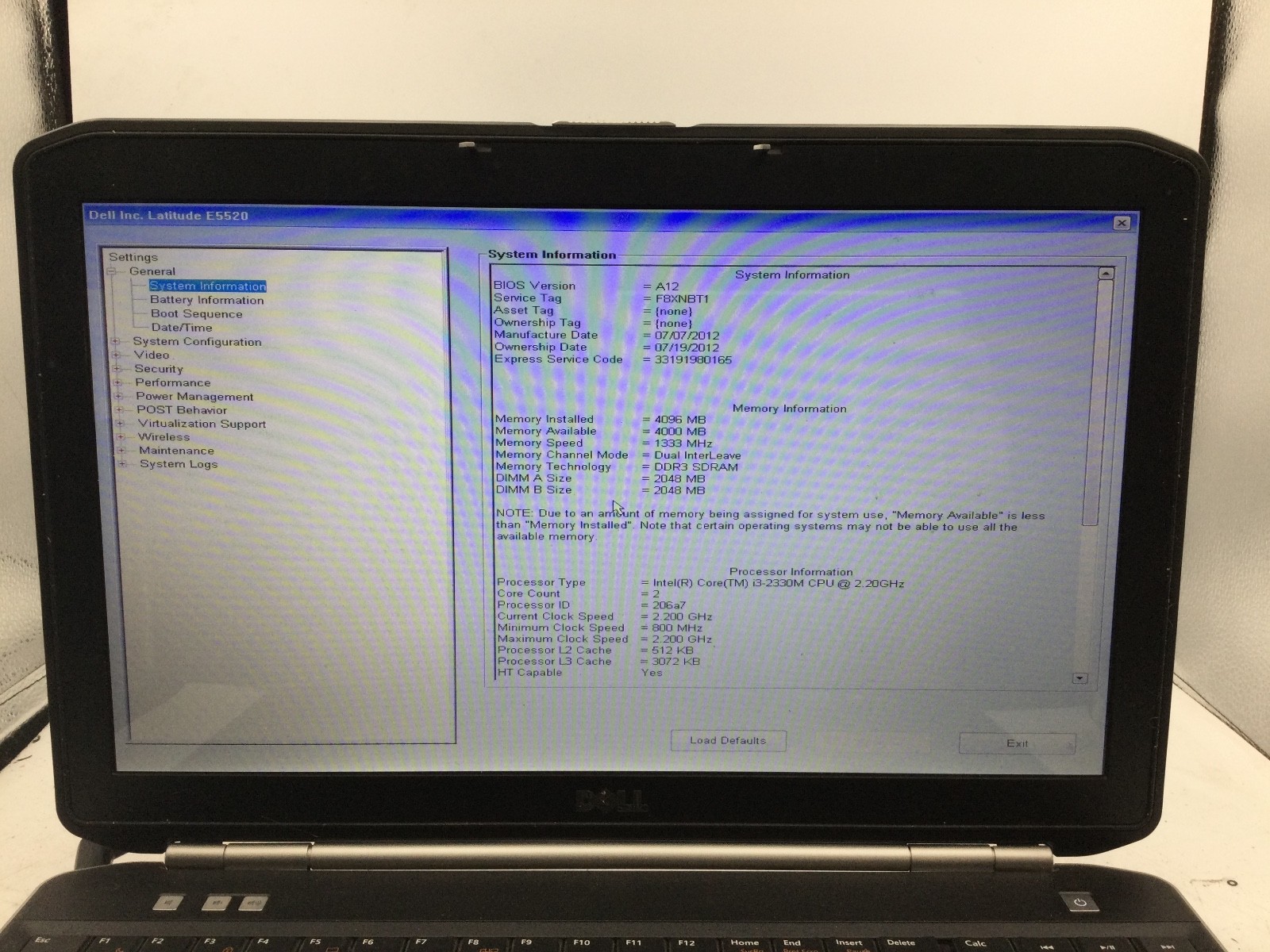 DELL LATITUDE E5520 – BOOTS TO BIOS – INTEL I3 2330 – 4GB RAM – 15″ – READ – BB!