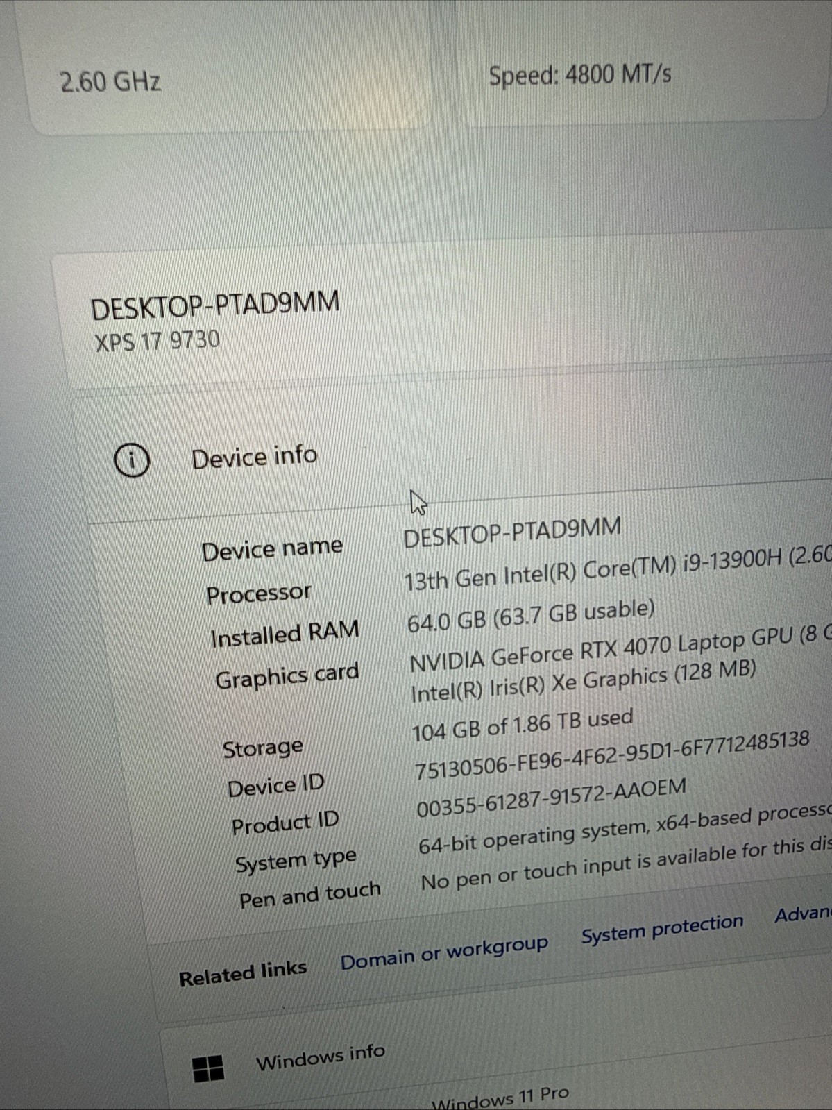 Dell XPS 17 9730 – FHD+ Intel i9-13900H – 64GB RAM 2TB SSD – Nvidia RTX 4070