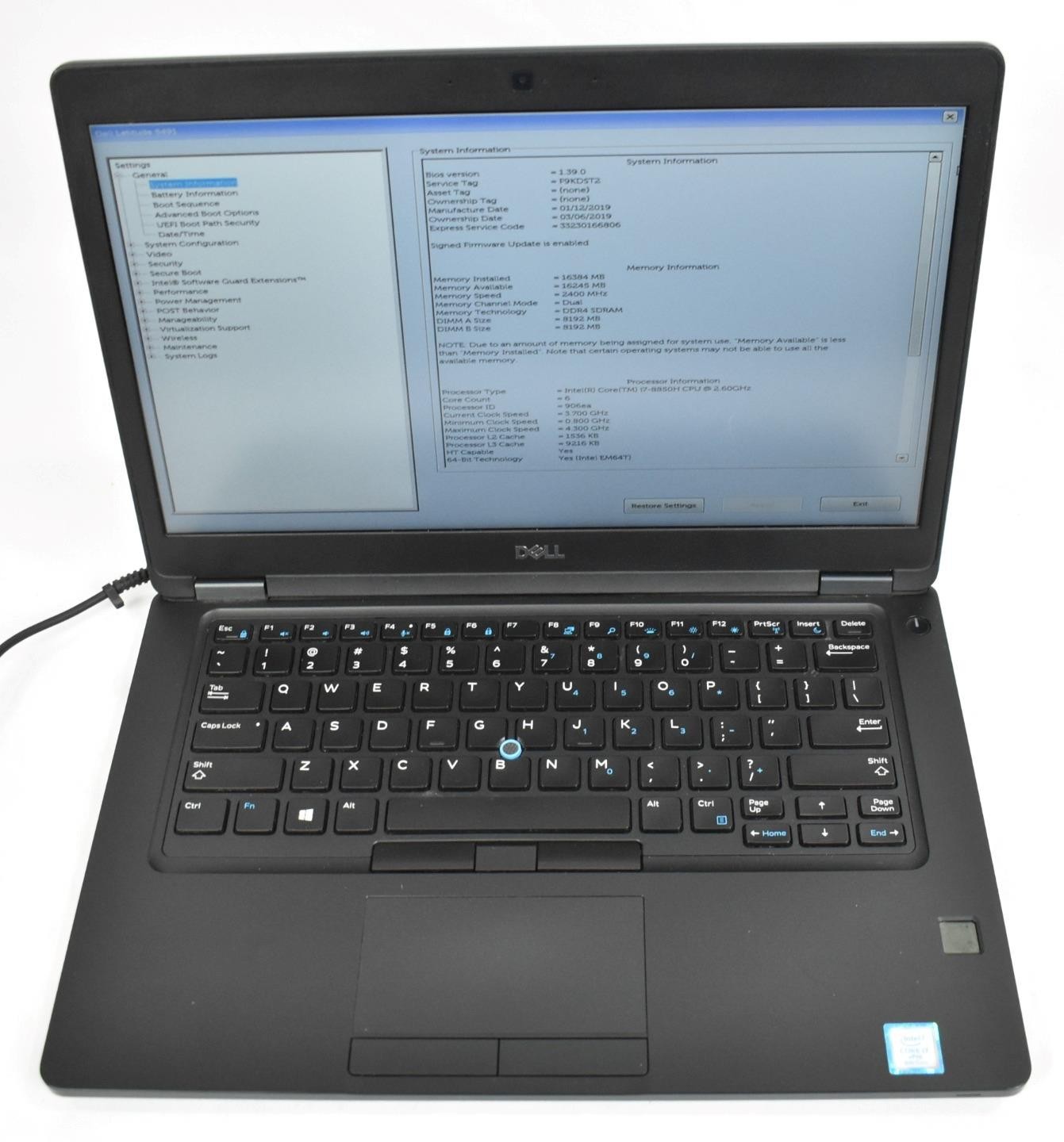 Dell Latitude 5491 Laptop i7-8850H 2.6GHz 16GB 256GB SSD No OS 14″ *See Details*