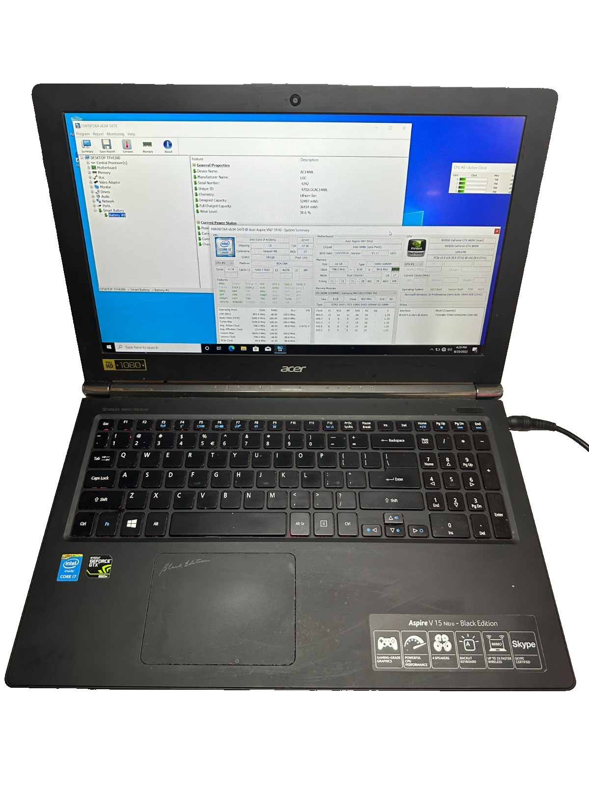 Acer Aspire VN7-591G i7-4720HQ 16GB RAM 256GB SSD NVIDIA Win10 NO AC #04
