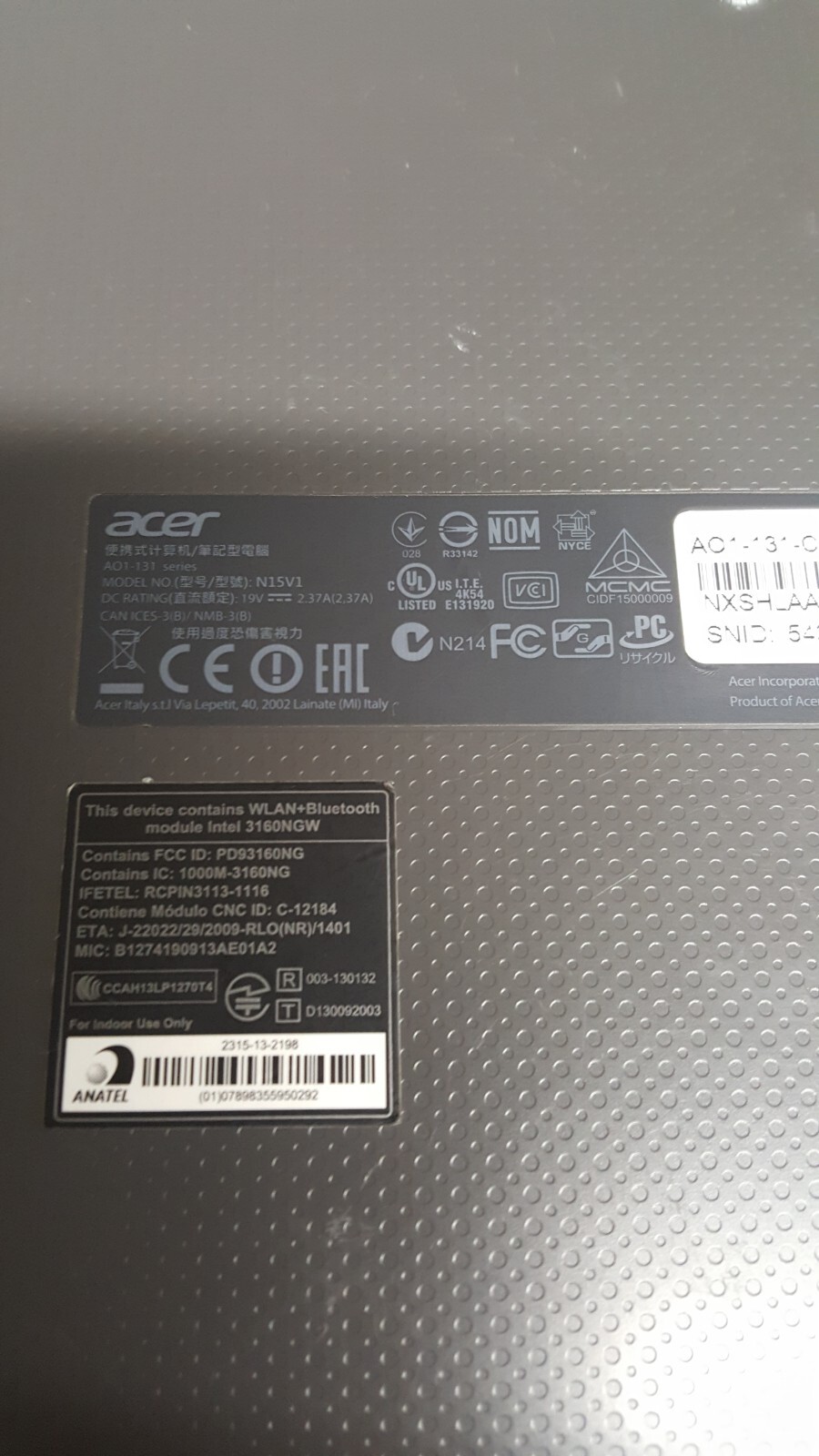 Acer Aspire One Cloudbook Laptop 11 (N15V1) Intel Celeron BATTERY NOT CHARGING