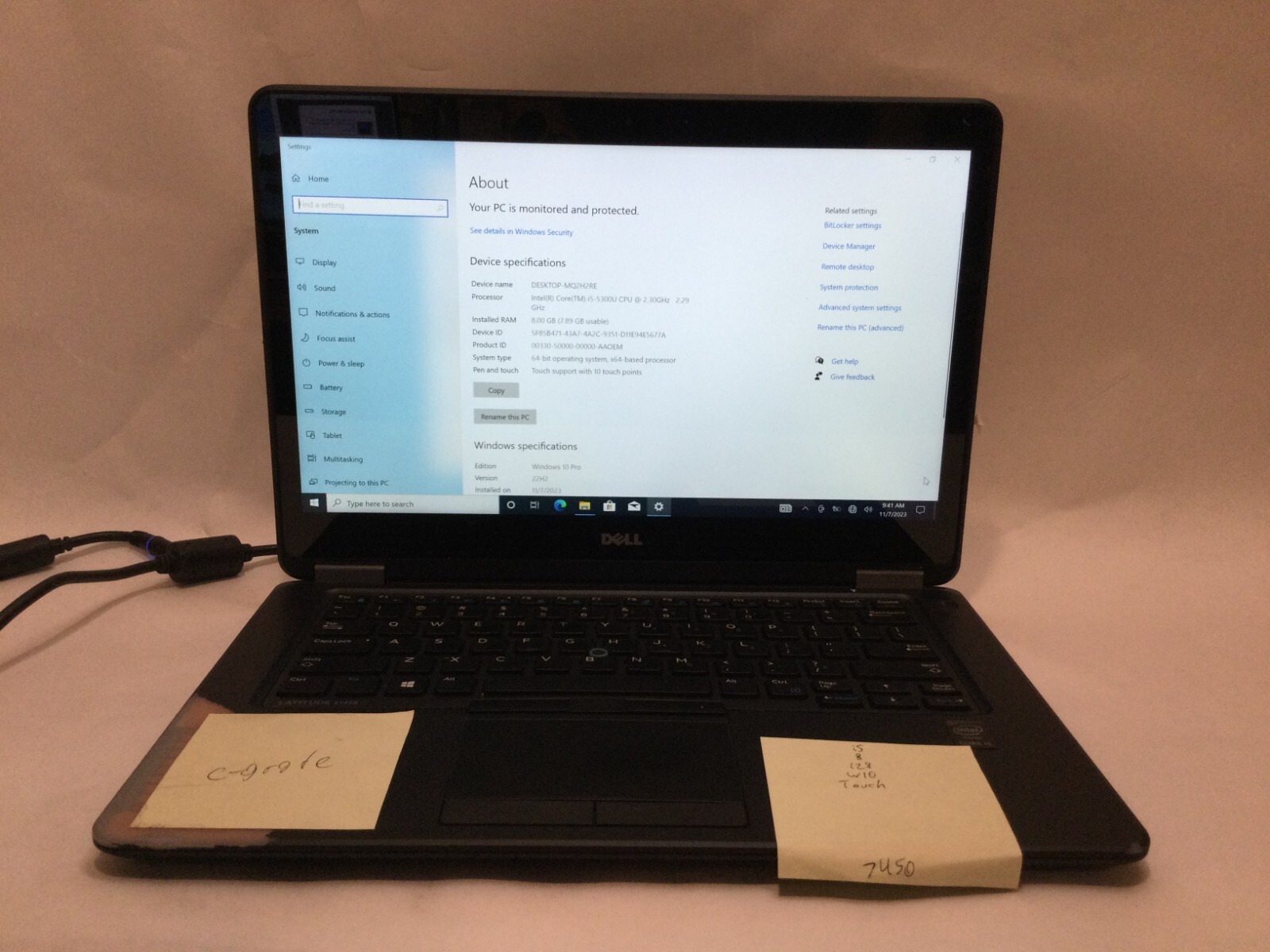 Dell Latitude E7450 / Intel Core i5-5300U / Windows 10 Pro / C-GRADE W/ ADAPTER!
