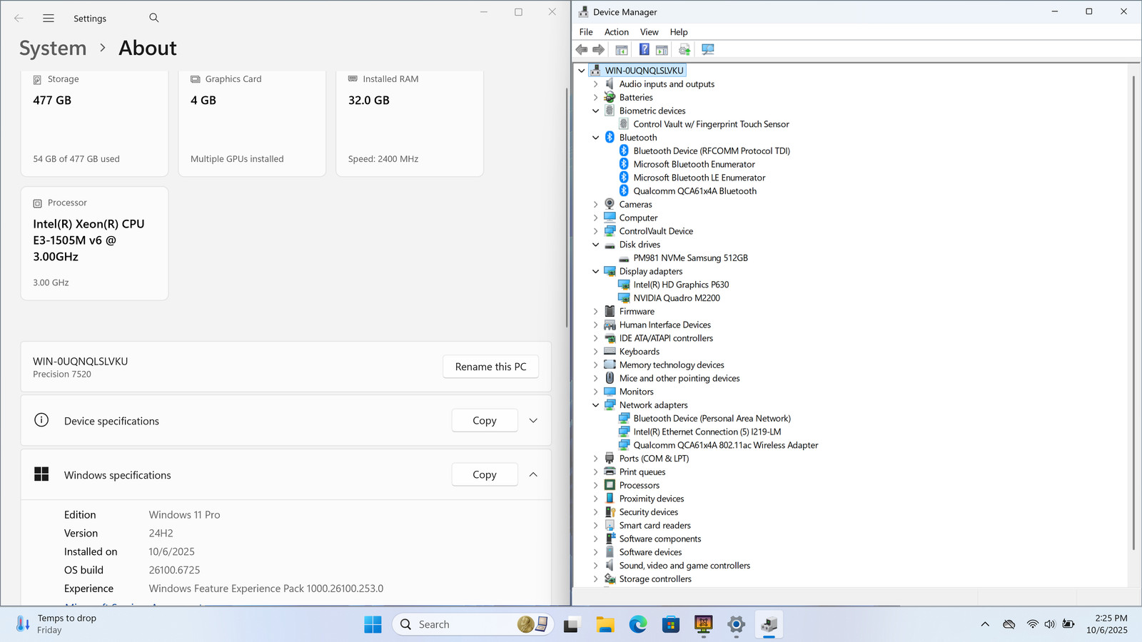 Dell Precision 7520 15″ 4K XEON E3-1505M V6 512GB 32GB W11P Quadro M2200 *READ*