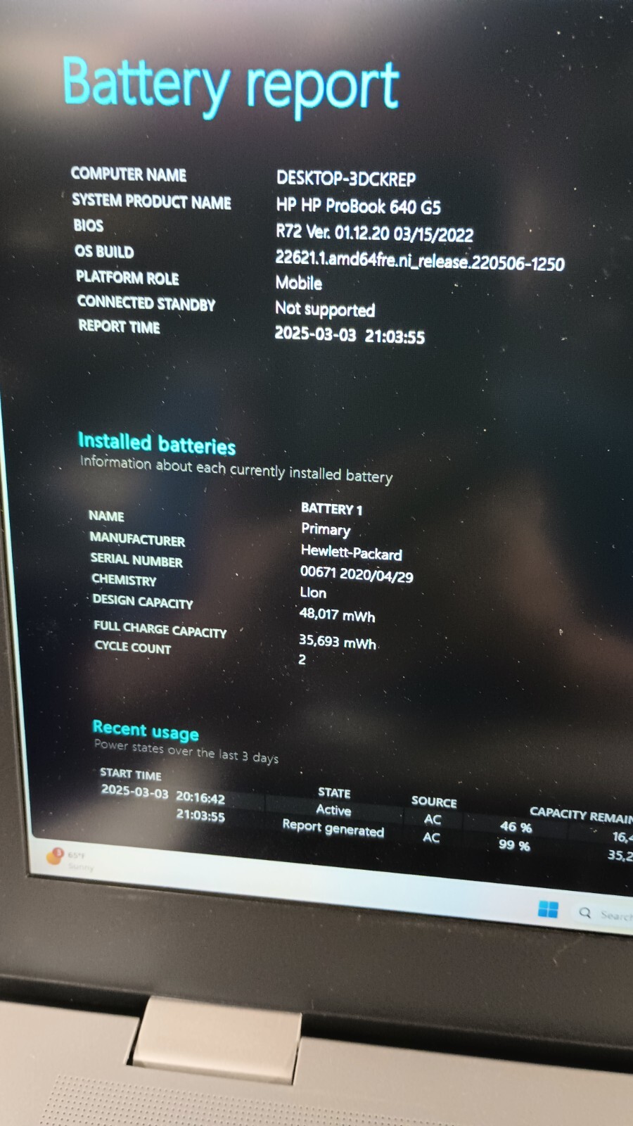 3032 ProBook 640 G5 w/charger.i5-8365U.8GB.128GB M.2.14″FHD.W11.Nice